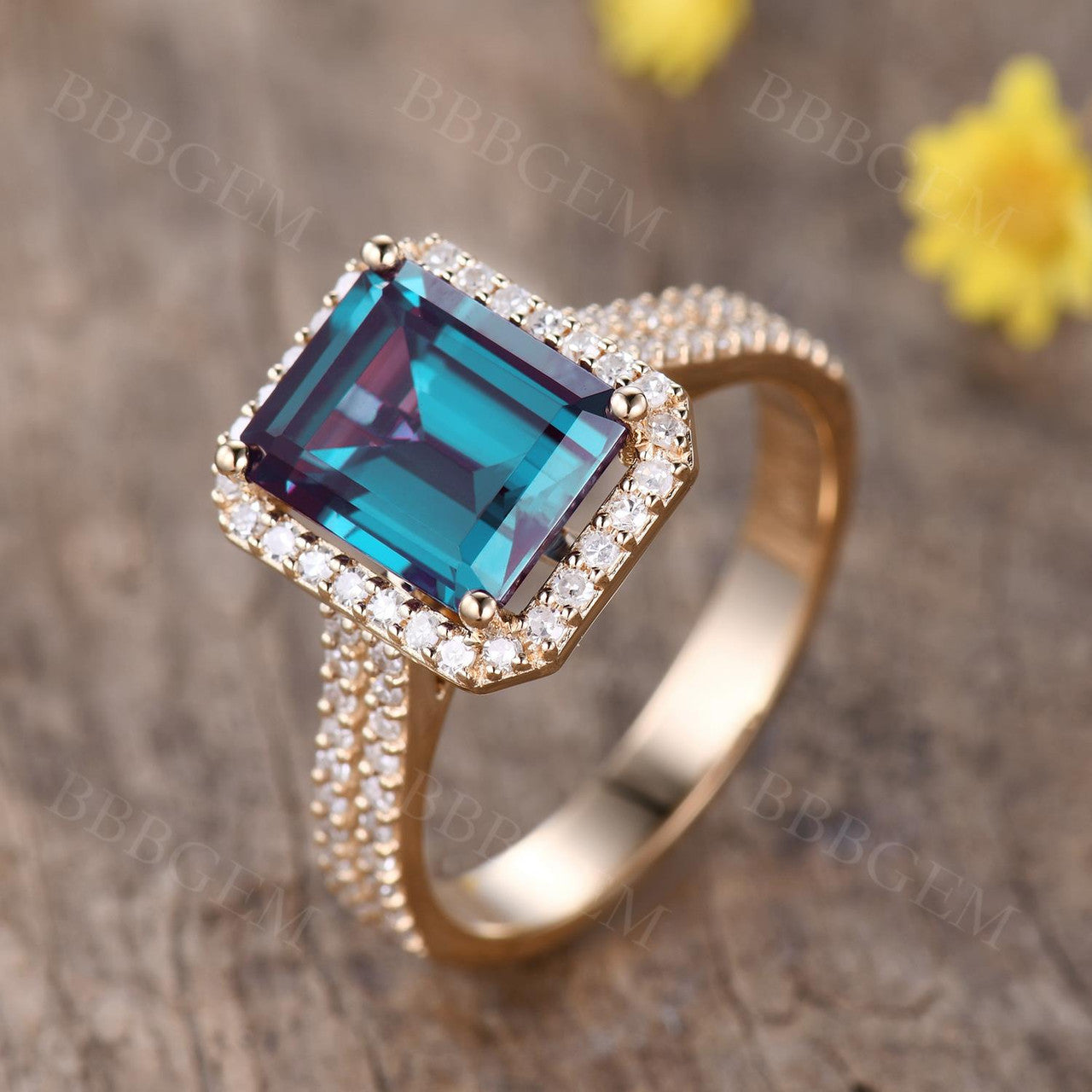 5 Carat Emerald Cut Alexandrite Engagement Ring with Diamond Halo in 14K White Gold - Perfect for Proposals, Anniversaries & Special Occasions