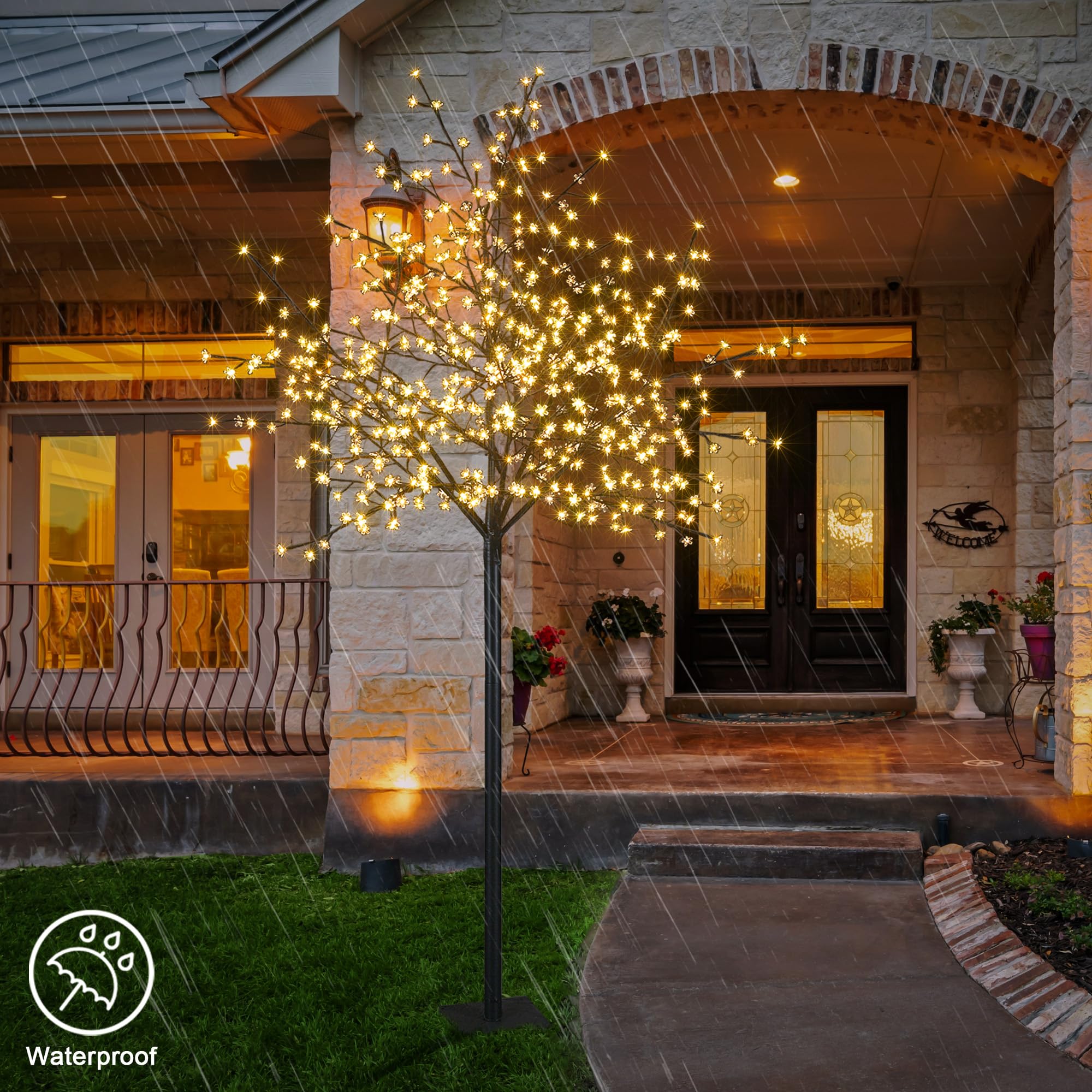 8FT Lighted Cherry Blossom Tree with Warm White LED Lights - Indoor/Outdoor Decorative Artificial Tree for Home, Garden, Wedding & Party Decorations