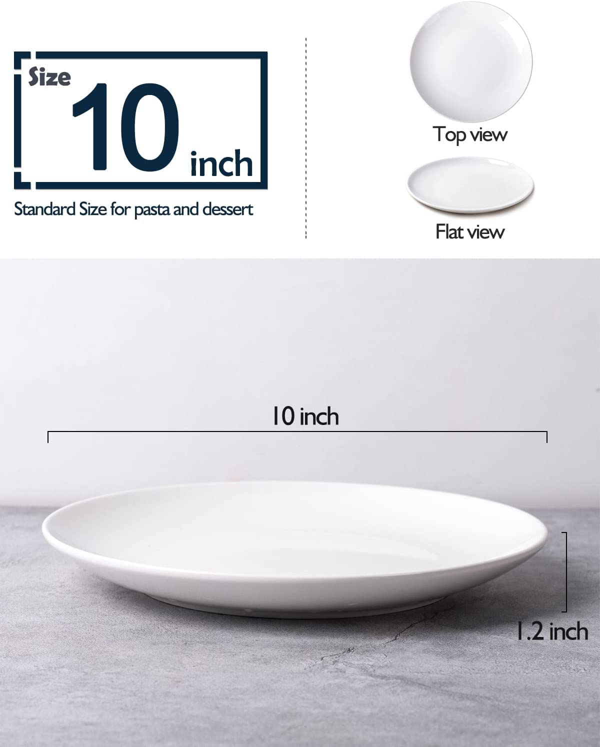 Delling 10-Inch Ceramic Dinner Plates Set of 6 - Microwave, Oven & Dishwasher Safe, Scratch-Resistant White Dinnerware - Modern Kitchen Serving Dishes for Everyday Meals, Parties & Restaurant Use