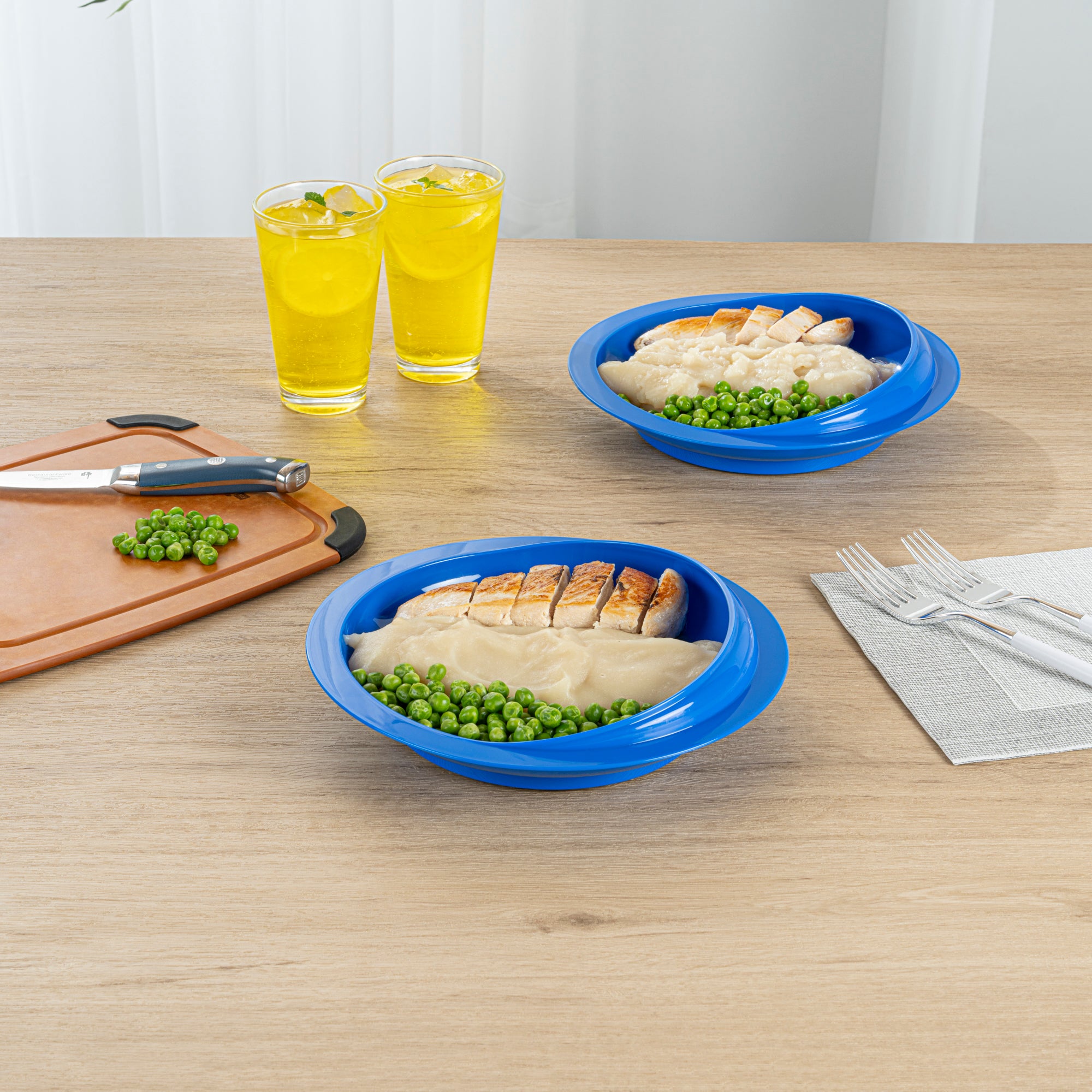 Adapt Tek Round Blue Plastic Scoop Plate - Spill-Proof with Strong Suction Base, 9 x 9 x 2.25 Inches, 1-Pack - Perfect for Baby Feeding, Toddler Meals & Mess-Free Snacking