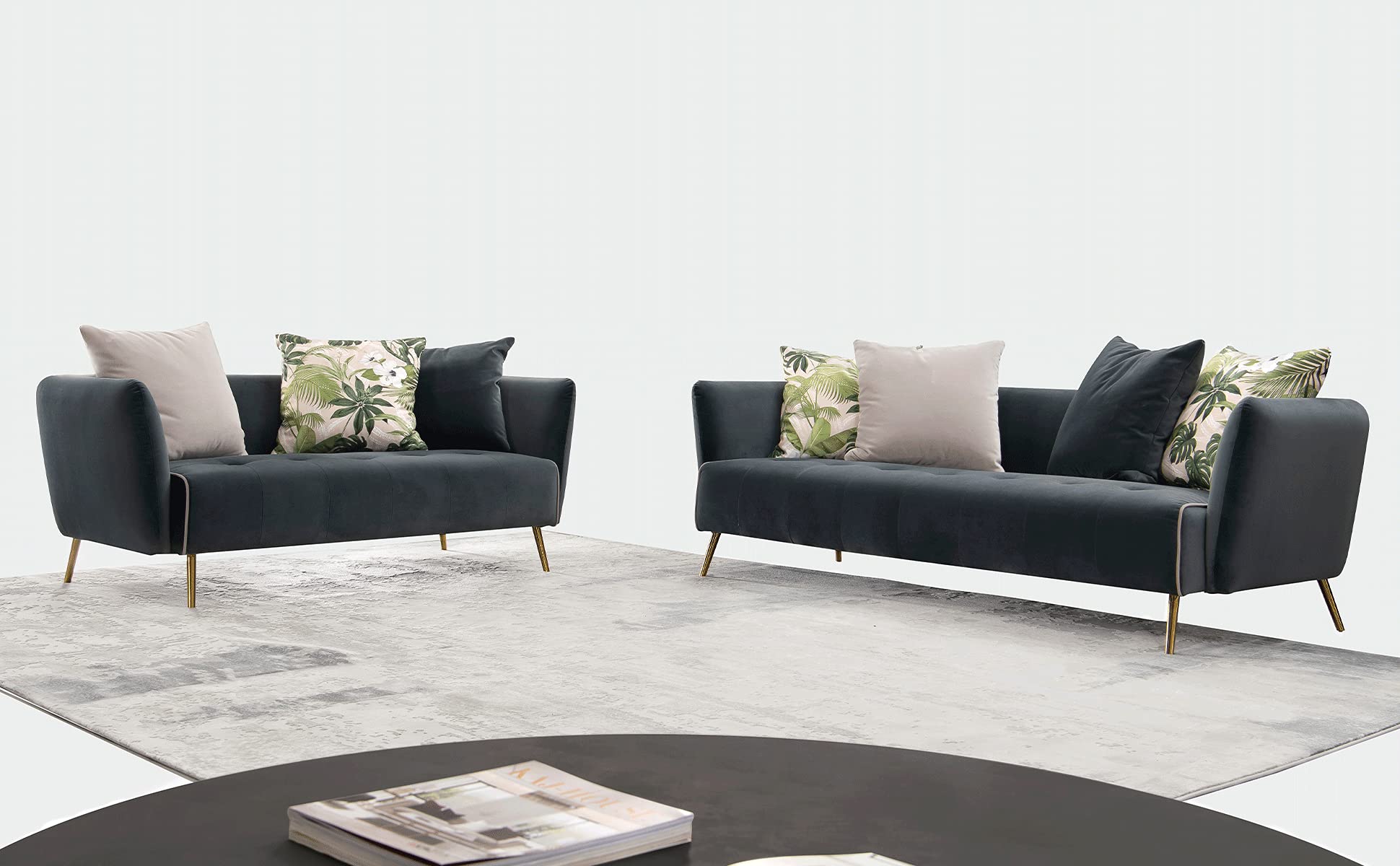 Modern Velvet Fabric Sofa in Dark Blue - 68”W Loveseat with Solid Metal Legs for Living Room, Bedroom, or Office | Acanva