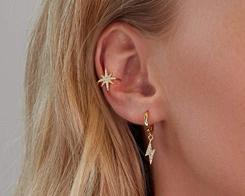 CZ Star Cuff Wrap Earrings - Snowflake Crystal Twinkle Helix Cartilage Clip On Earrings | Non-Piercing Hexagram Ear Cuff for Women | Perfect for Parties, Weddings & Everyday Fashion Accessories