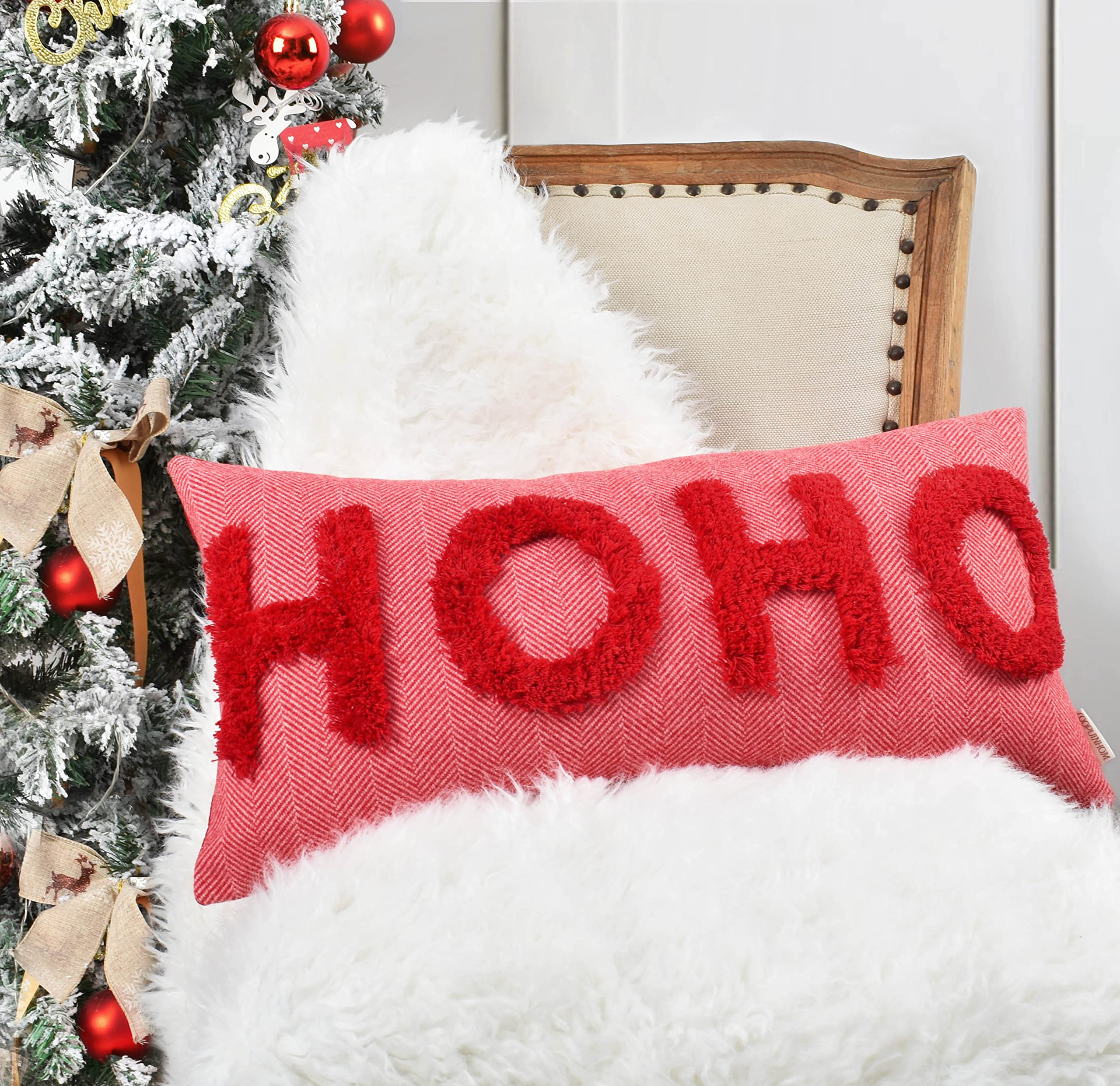 Festive Red Christmas Pillow Covers - 12x24 Inch Rectangle Lumbar Throw Pillows for Sofa, Couch & Bed - Holiday Home Decor for Living Room, Office & Christmas Party Decorations