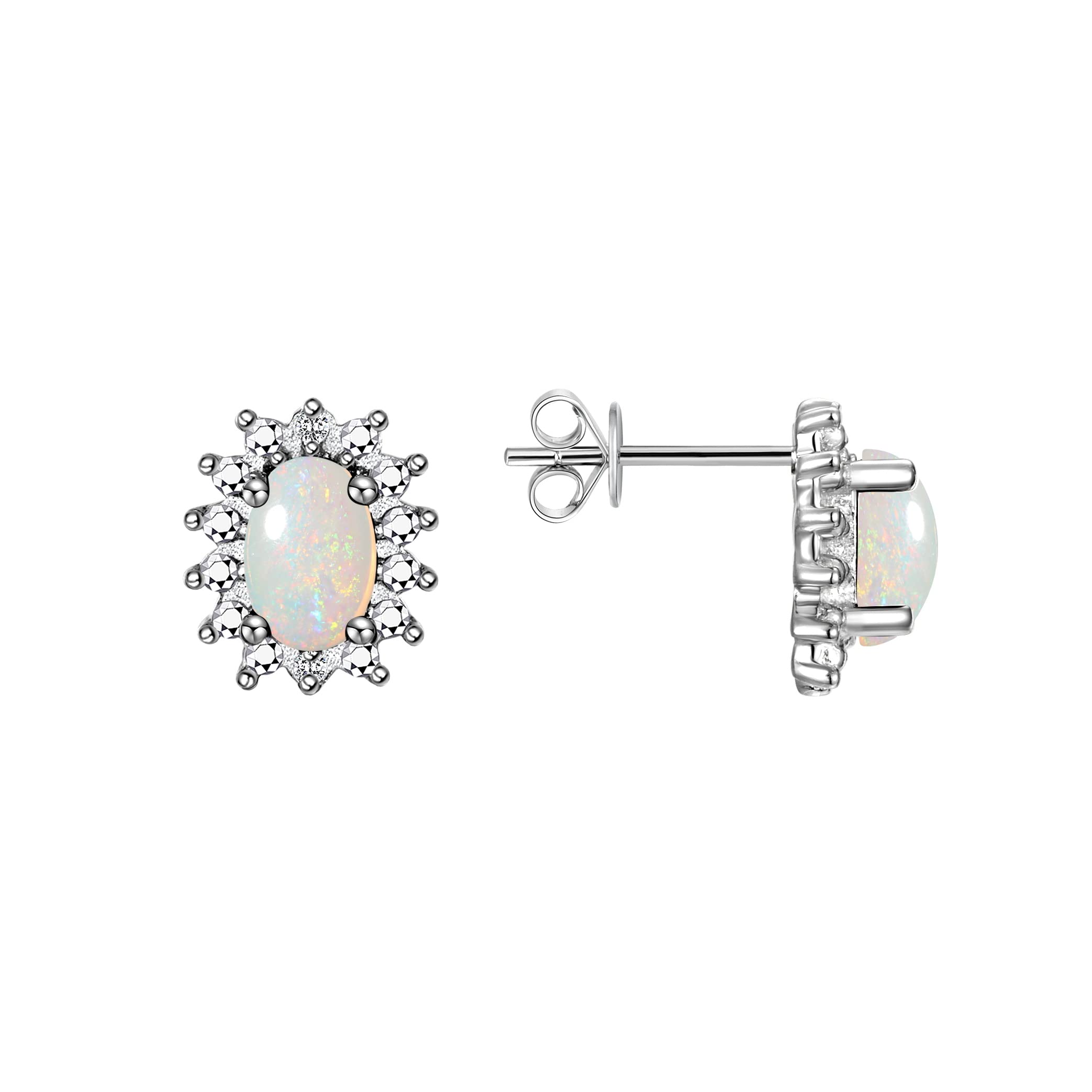 Rylos Sterling Silver Halo Stud Earrings - 6X4MM Oval Diamond Birthstone Jewelry - Perfect for Gifts, Anniversaries & Special Occasions