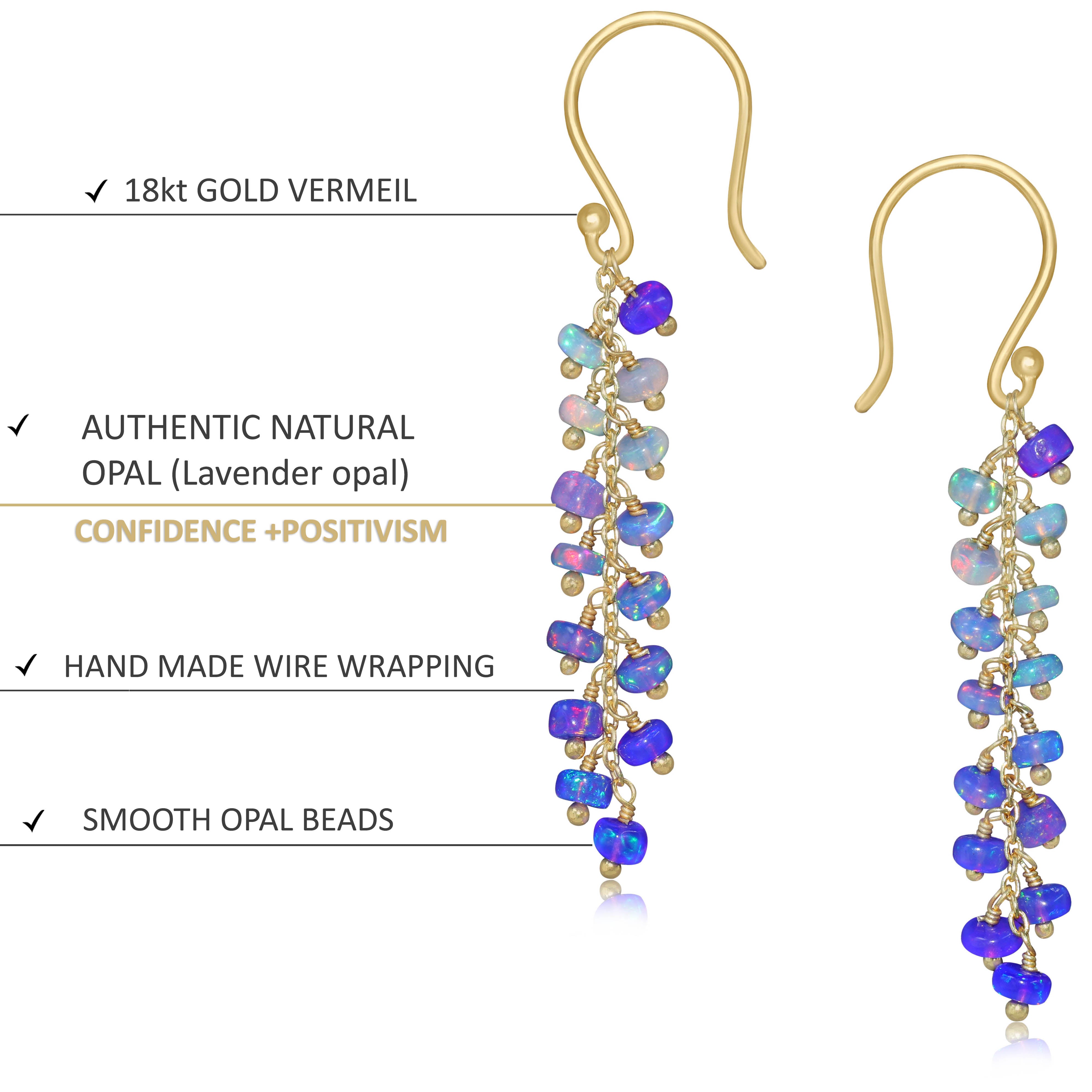 Natural Lavender Opal Beaded Long Cluster Dangle Earrings for Women | Boho Chic Handmade Jewelry | Perfect for Weddings, Parties & Everyday Wear