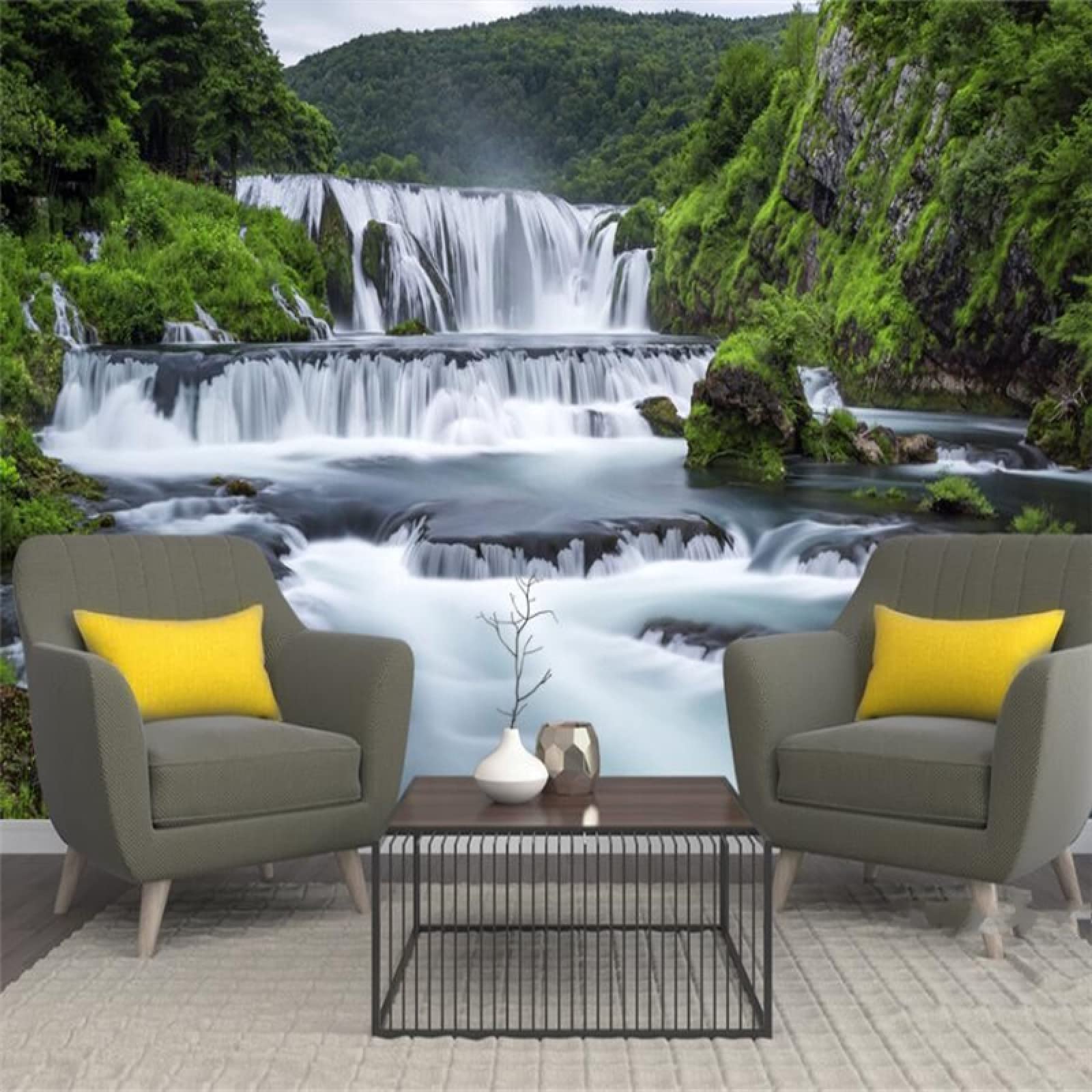 Stunning 3D Forest Waterfall Wall Mural - Croatia Nature Scenery Wallpaper for Bedroom, Living Room & TV Wall Decor (78.7