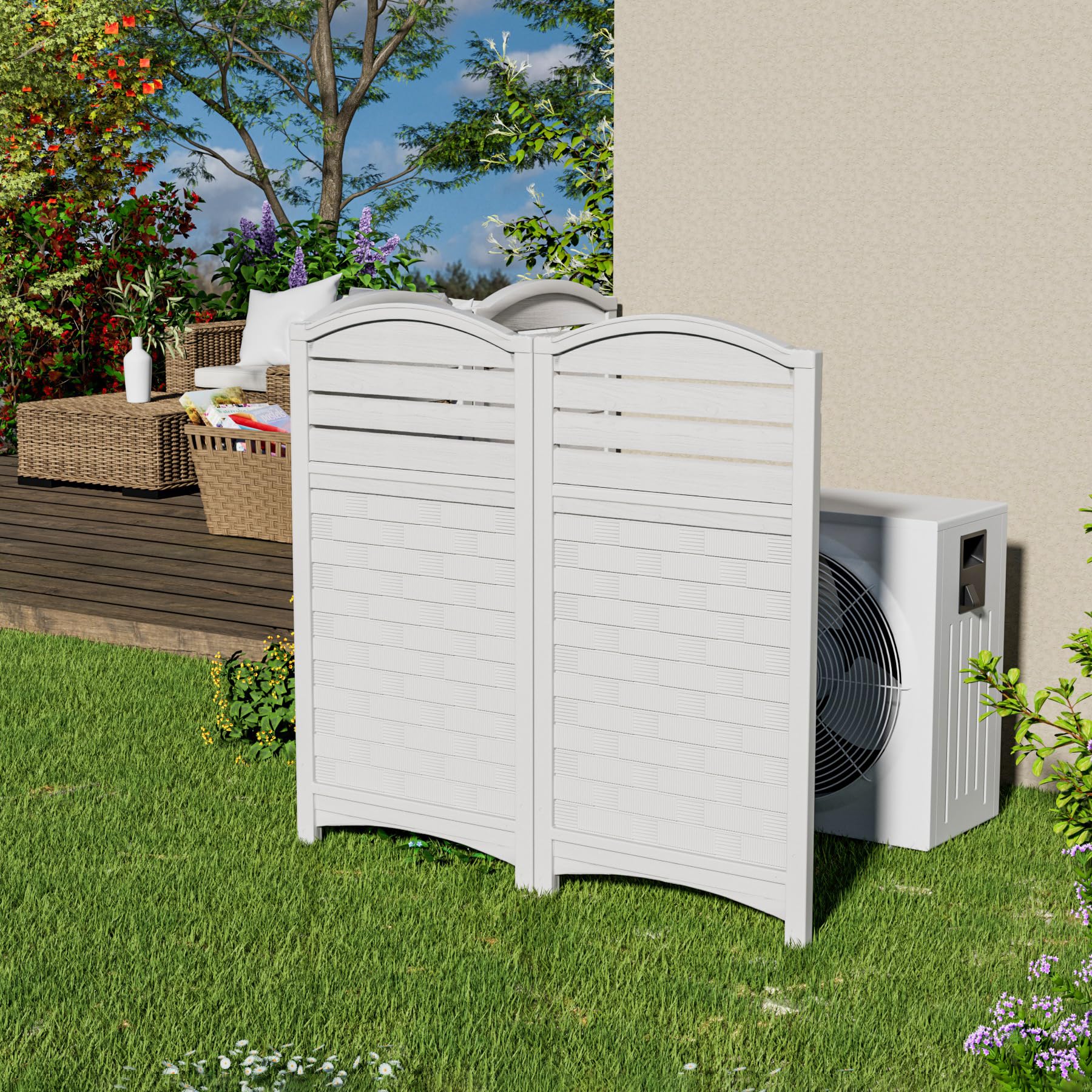 Outdoor Resin Privacy Fence Panels 4-Pack - Durable Weatherproof AC Unit Cover, Trash Can Screen & Pool Equipment Enclosure - Off-White | Perfect for Backyard, Patio & Garden Privacy Solutions