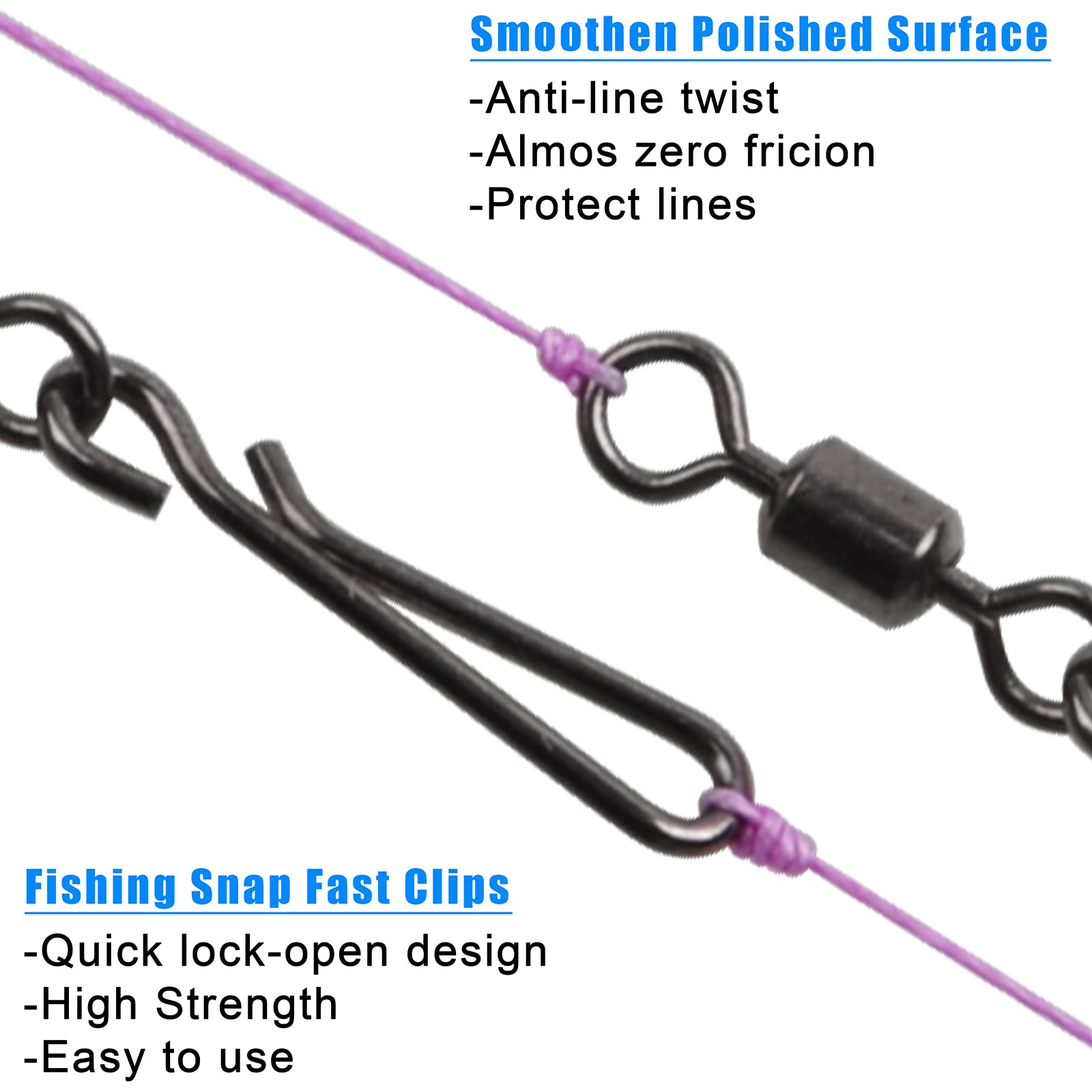 JSHANMEI High Strength Fishing Swivels & Snaps - Fast Rolling Barrel Swivels with Speed Clips Connector for Freshwater & Saltwater Fishing | Ideal for Bass, Trout, and Deep Sea Angling