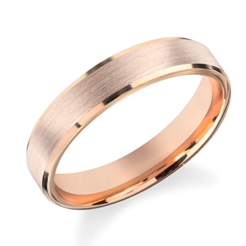ETERNATE 14k Solid Gold Beveled Edge Wedding Band (4mm) - Matte Brushed Wedding Ring for Women & Men in Yellow, White & Rose Gold - Perfect for Anniversaries, Engagements & Everyday Wear