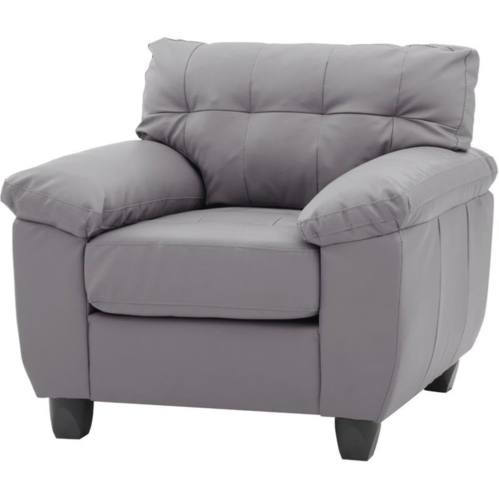 Premium Gray Faux Leather Accent Chair - Glory Furniture Gallant Modern Living Room Seating for Home Office, Lounge & Reading Nook
