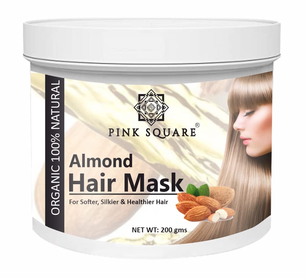 Pink Square Almond Protein Hair Mask - Deep Repair for Damaged & Rough Hair - Restores Softness & Natural Shine - Strengthens Hair - 200g Pack | Perfect for Dry, Frizzy & Chemically Treated Hair at Home Salon Treatments