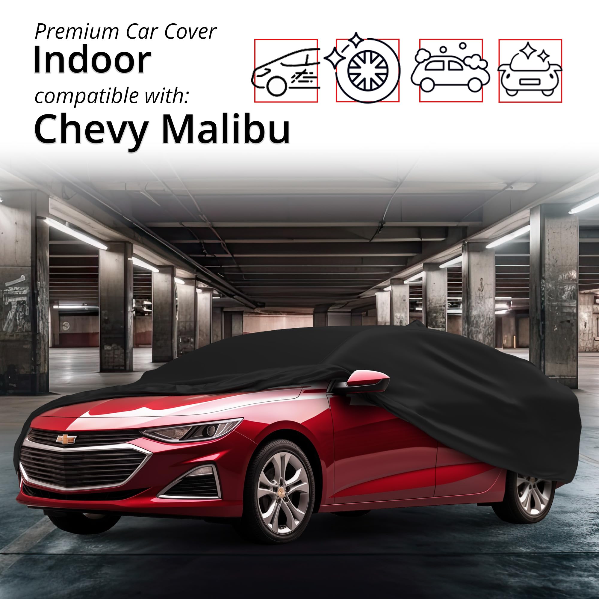 Scratch-Resistant Indoor Car Cover for Chevrolet 2021 Malibu - Black Satin Ultra Soft Material with Warranty | Car Accessories for Garage Storage & Vehicle Protection