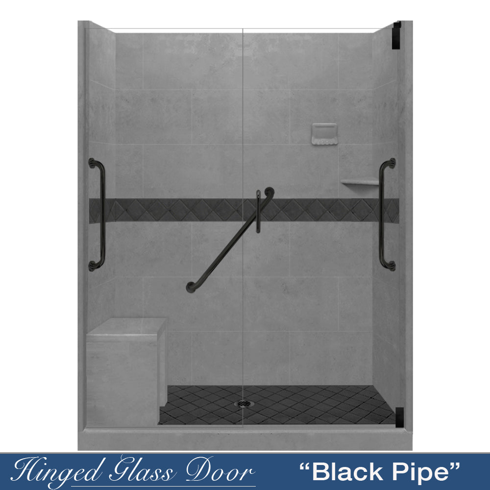 Freedom 60 Alcove Wet Cement Sistine Stone & Diamond Stone Accent Shower Wall Panel Kit - DIY Shower Remodel for Bathroom Renovation - Waterproof & Easy Installation for Modern Home Upgrade