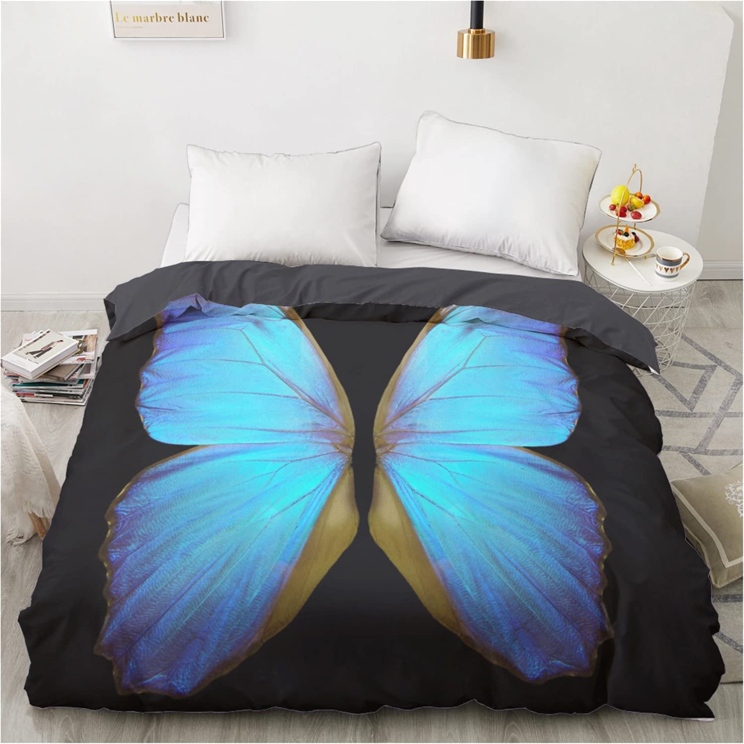 Butterfly Duvet Cover Set - Queen Size 4 Piece Bedding Set with Pillowcases | Soft Microfiber Zipper Closure | Elegant Insect & Floral Pattern for Women's Bedroom Decor | Perfect for Master Bedroom, Guest Room & Dormitory
