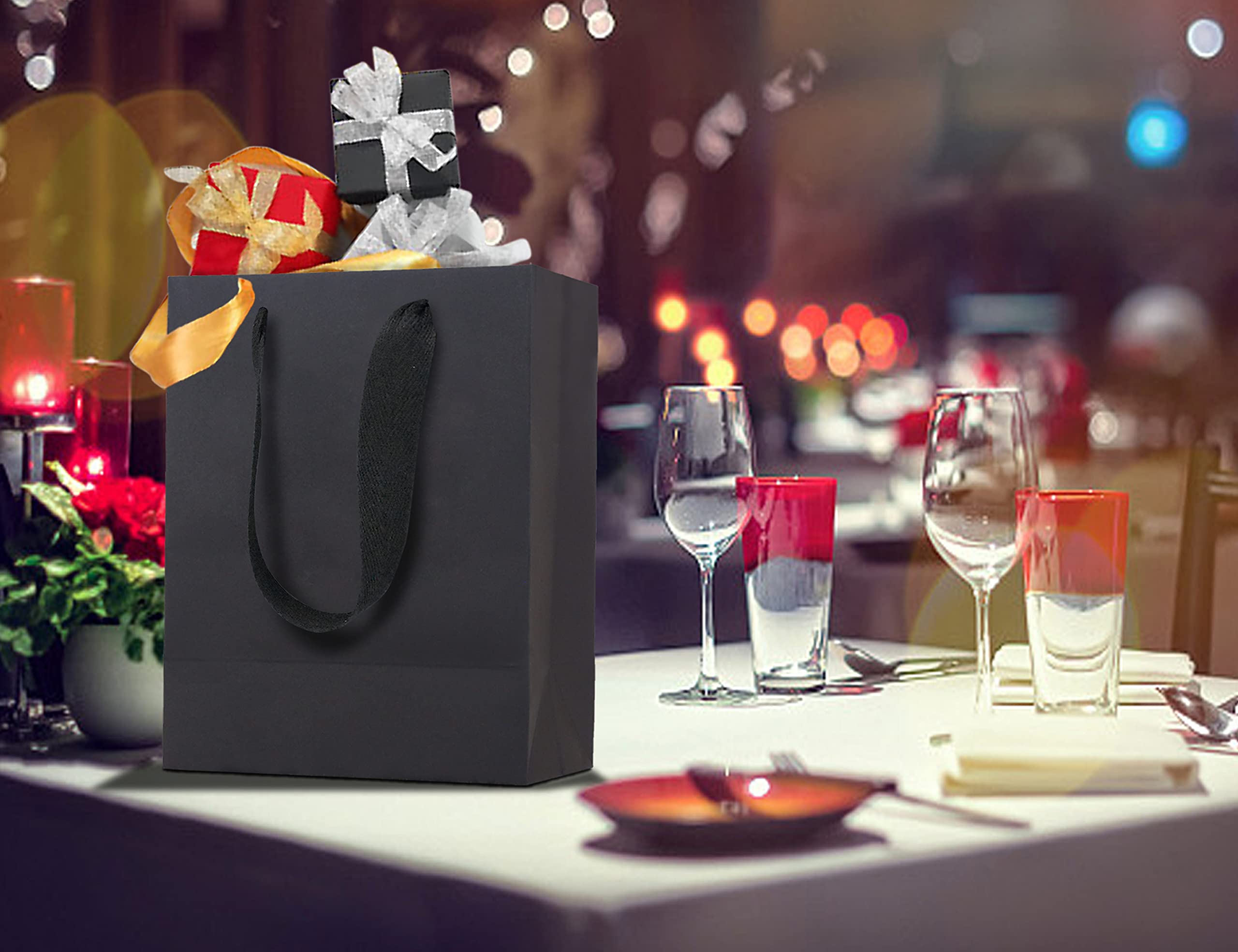 HUAPRINT 30 Pack Black Paper Gift Bags with Ribbon Handles - 10x4.5x11 Inch Shopping Bags for Retail, Party Favors, Merchandise & Wedding - Eco-Friendly Elegant Packaging for Gifts, Events & Business