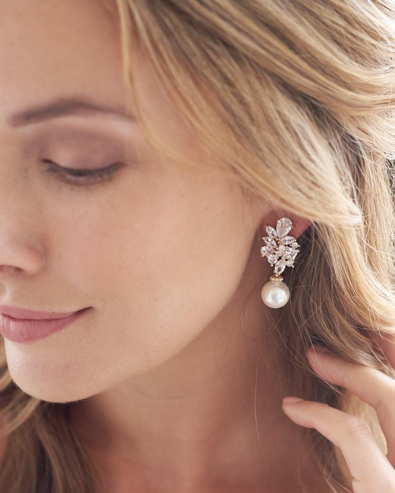 Serenity Pearl & Cubic Zirconia Earrings for Women - Elegant Dangle Drop Earrings for Wedding, Party & Special Occasions
