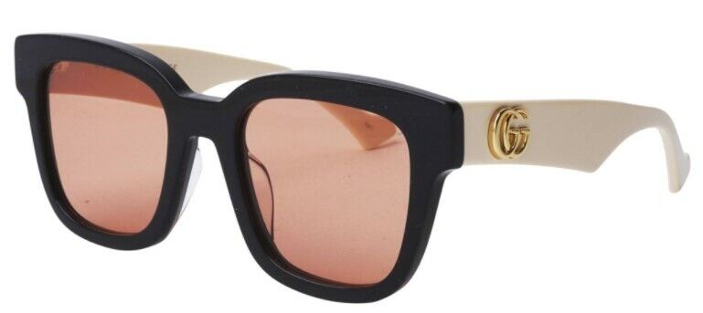 Gucci GG 0998S 002 Black & White/Orange Square Full Rim Women's Sunglasses - Stylish UV Protection Shades for Fashion, Beach & Outdoor Activities