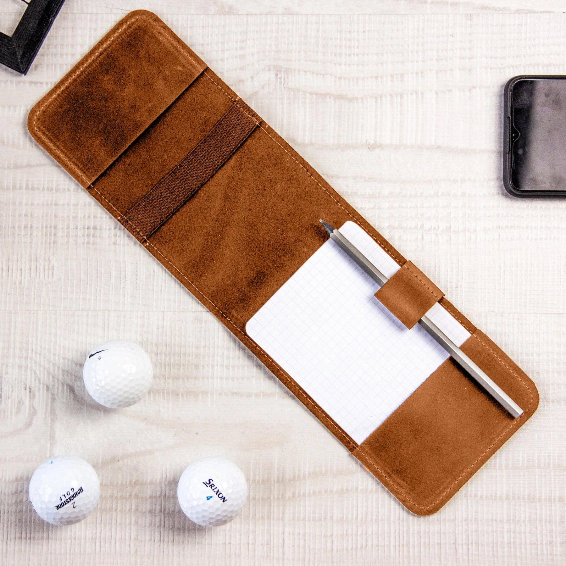 Premium Leather Golf Scorecard Holder with Pencil Loop - Waterproof & Durable for Golf Tournaments, Practice Rounds & Outdoor Sports