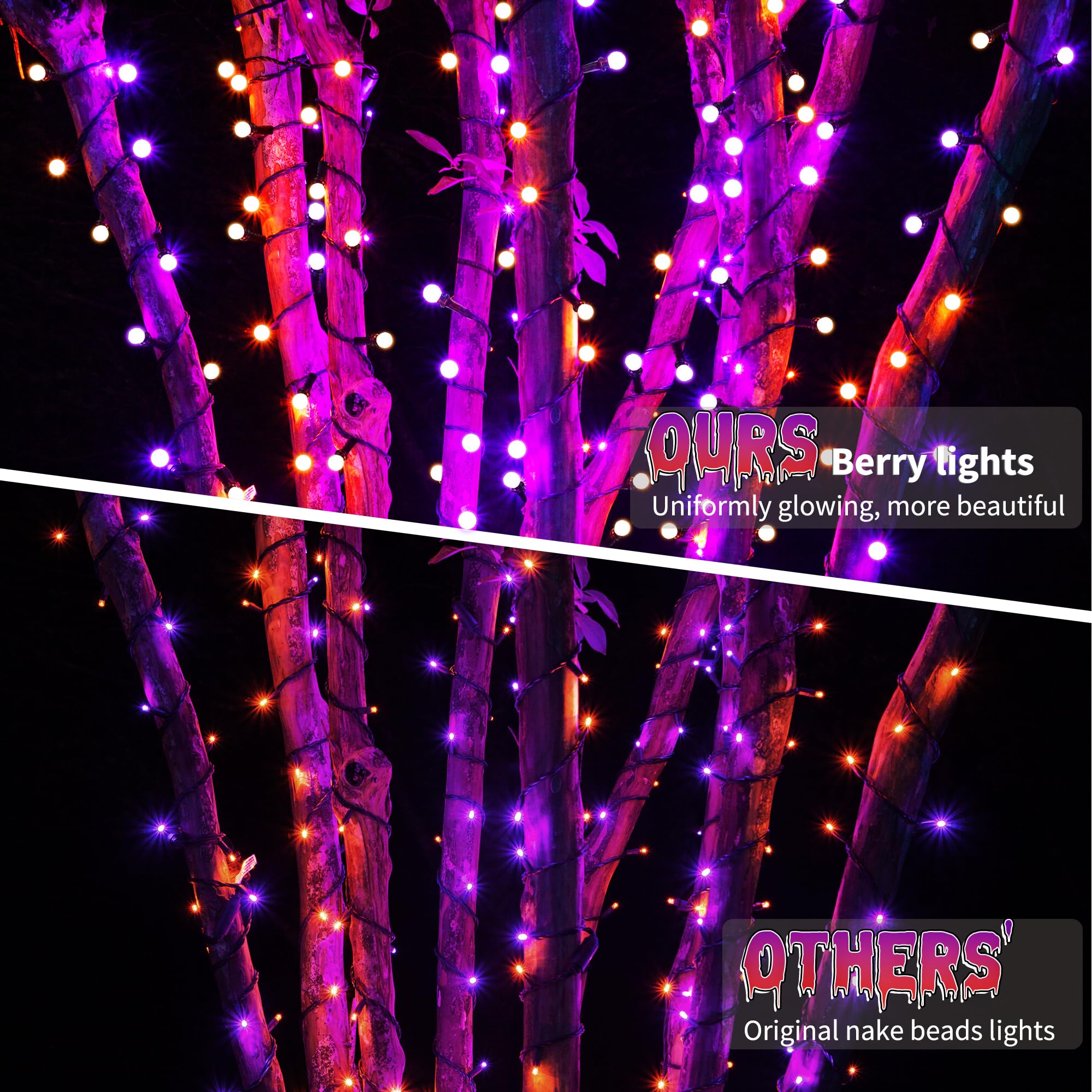 Brizled Purple & Orange Halloween LED String Lights - 66ft 200 LED Connectable Fairy Lights with 8 Lighting Modes & Timer - Waterproof Outdoor/Indoor Decor for Garden, Tree, Party, Wedding, Christmas