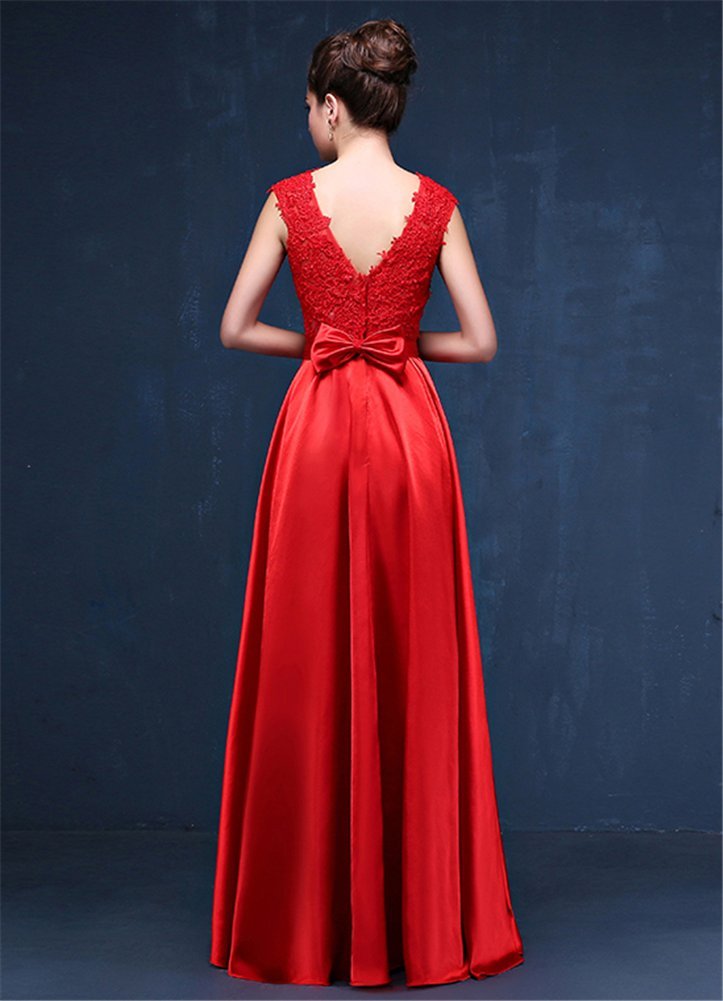 Elegant Long Satin Bridal Dress with Lace Details - Women's Formal Prom Party Gown for Weddings, Evening Galas & Special Occasions