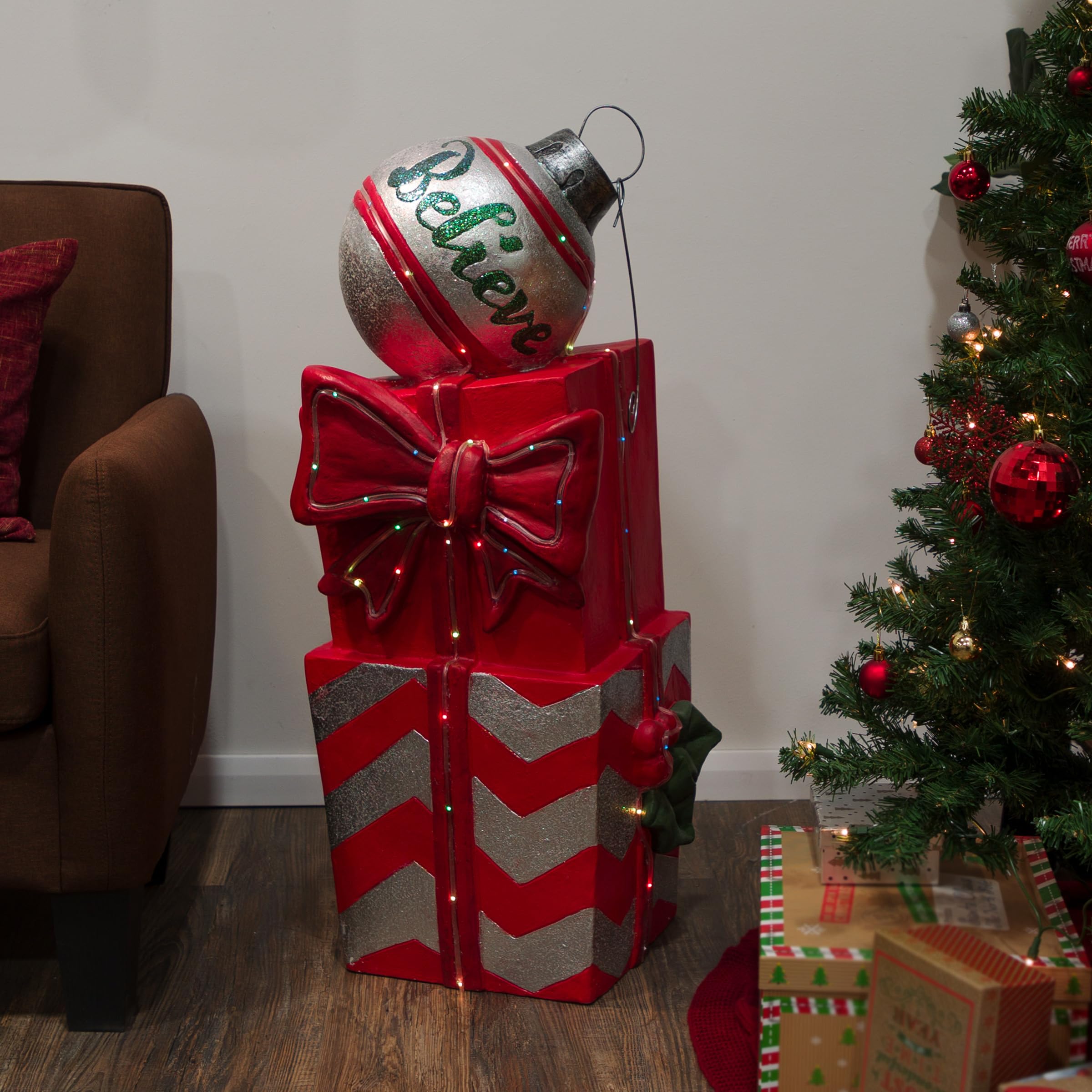 Alpine Corporation Holiday Decorations - Color Changing LED Believe Ornament Statue for Christmas Tree, Home & Office Decor - Perfect Holiday Gift for Family & Friends