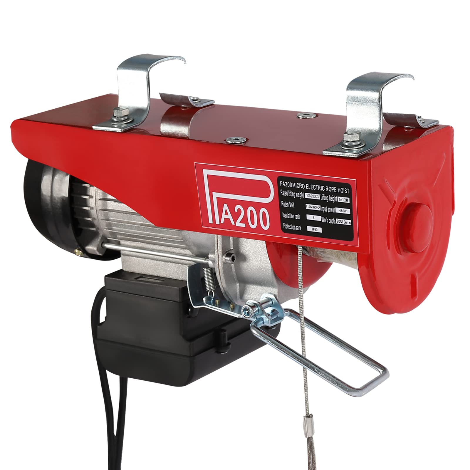 440 LBS Electric Hoist with Remote Control - 480W 110V Overhead Crane Winch for Heavy Lifting in Factories, Warehouses & Construction Sites - Durable Wire Hoist for Building Materials & Goods Transportation