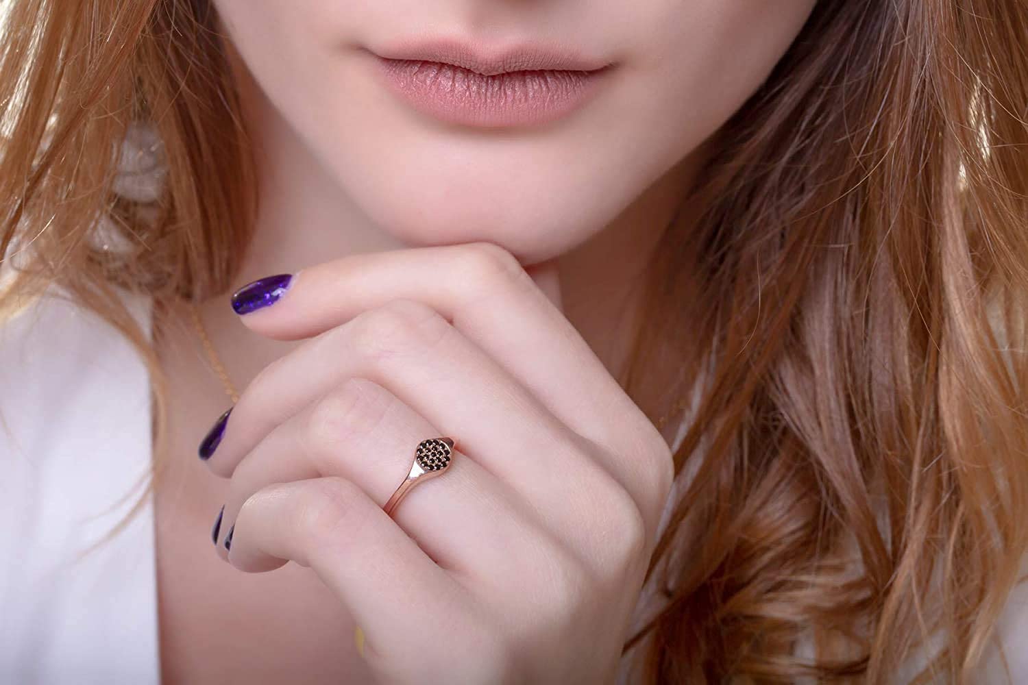 9K/14K/18K Solid Gold Women's Round Diamond Ring - Black Diamond Circle Ring, Brilliant Round Cut Engagement & Anniversary Jewelry Gift for Her - Perfect for Weddings, Proposals & Special Occasions