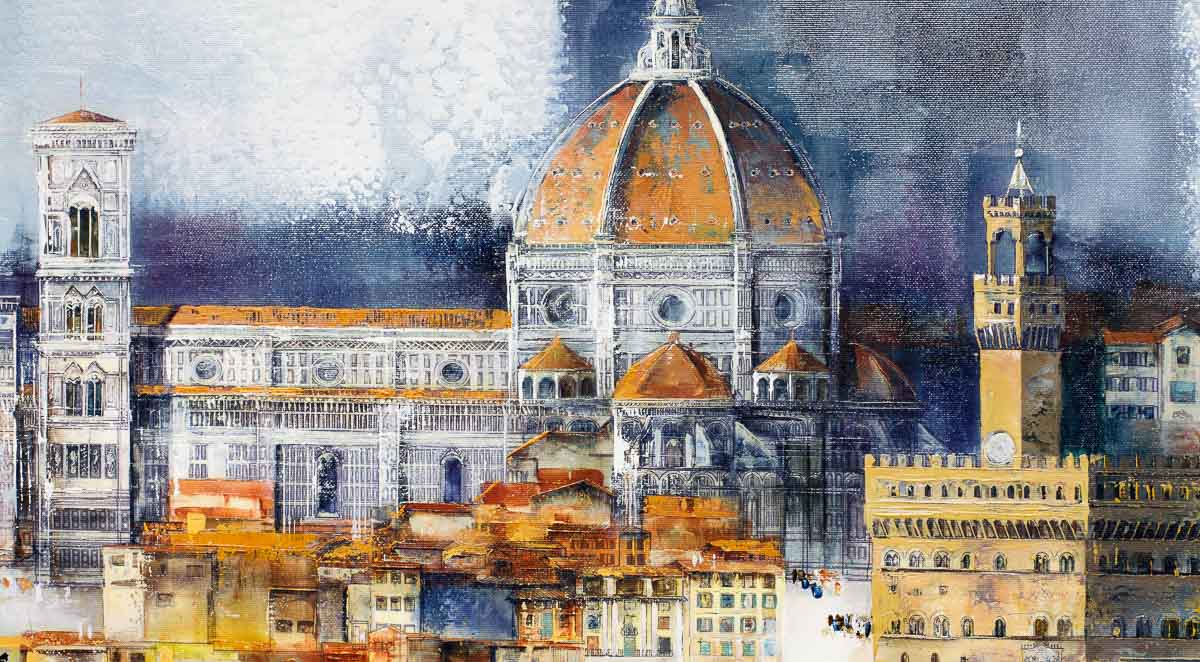 Original Florence Italy Landscape Painting - Wall Art Decor for Living Room, Bedroom & Office