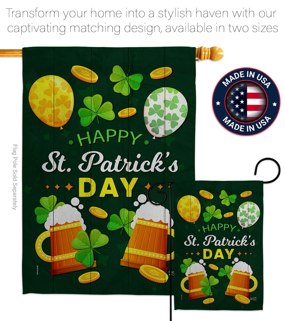 St. Patrick's Day Garden Flag Set - Double-Sided 13x18.5 Inch Irish Shamrock Leprechaun Lucky Coin Design - Spring Wall Hanger for Yard, House & Outdoor Decor - Made in USA - Perfect for March Holiday Celebrations, Irish-Themed Parties & Festive Home Decor