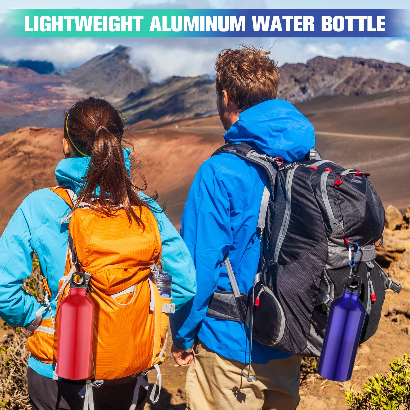 10 Pack 20 oz Aluminum Water Bottles - Lightweight Reusable & Leak Proof with Carabiner Clip - Bulk Travel Cups for Gym, Sports, Biking, Camping & Outdoor Adventures