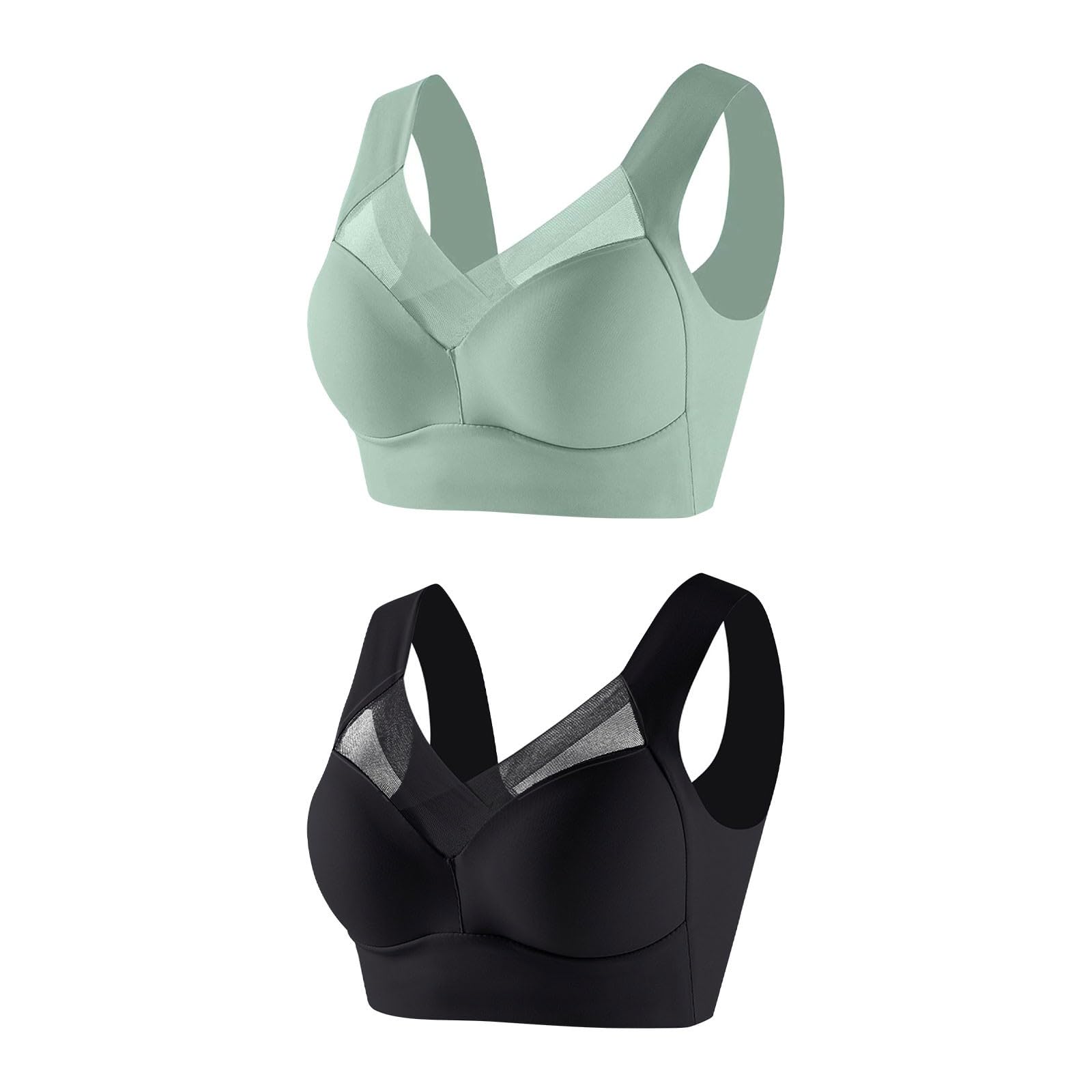 2 Pack Seamless Wireless Bras for Women - Breathable Mesh Full Coverage Comfortable Bralette with Support - Perfect for Everyday Wear, Yoga & Lounge