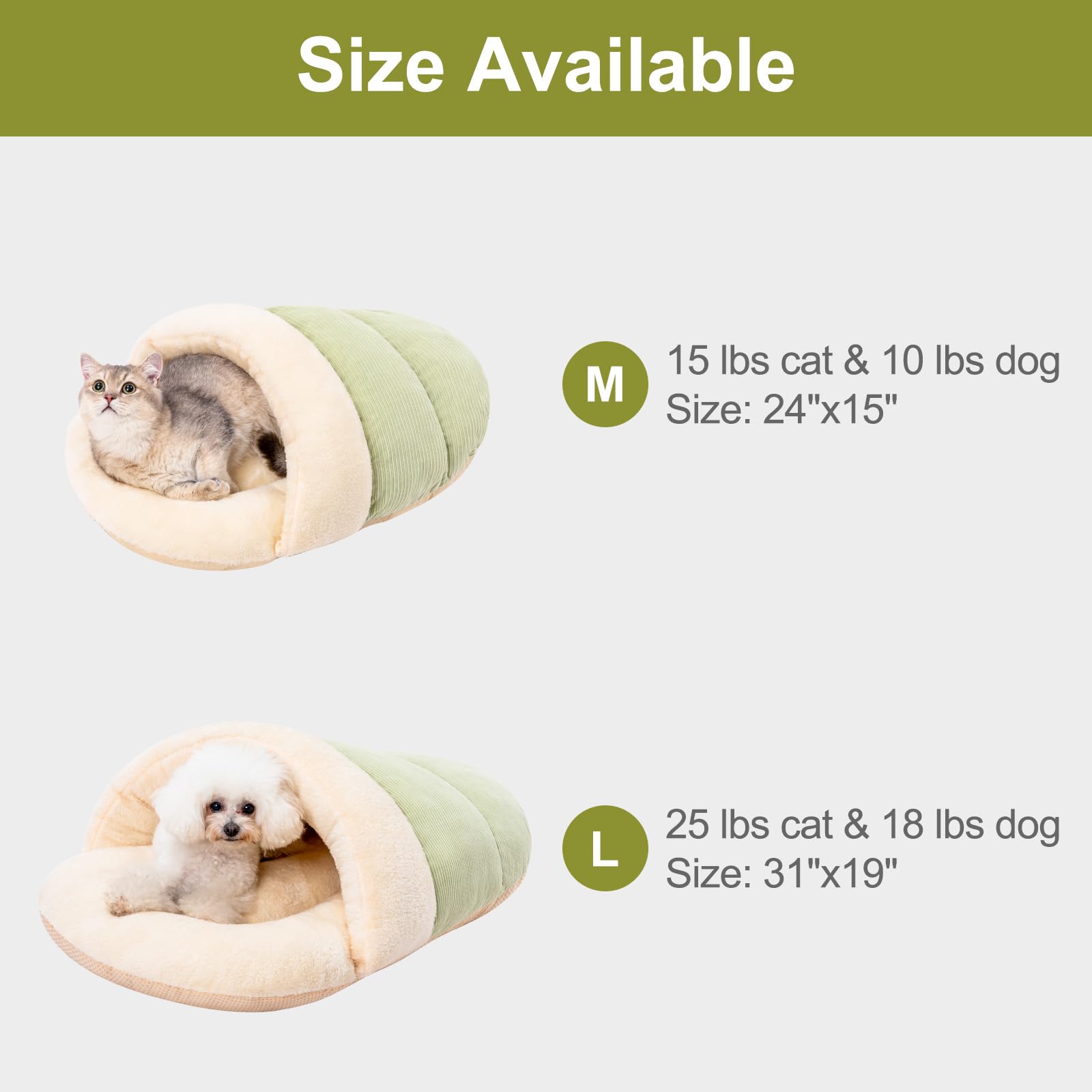 Jiupety Washable Plush Cat Bed Cave for Indoor Cats & Small Dogs - Soft Anti-Slip Pet House with Warm Nest Design - Perfect for Kittens & Puppies Up to 15lbs (Green) | Cozy Sleeping Spot for Living Room, Bedroom & Pet Travel