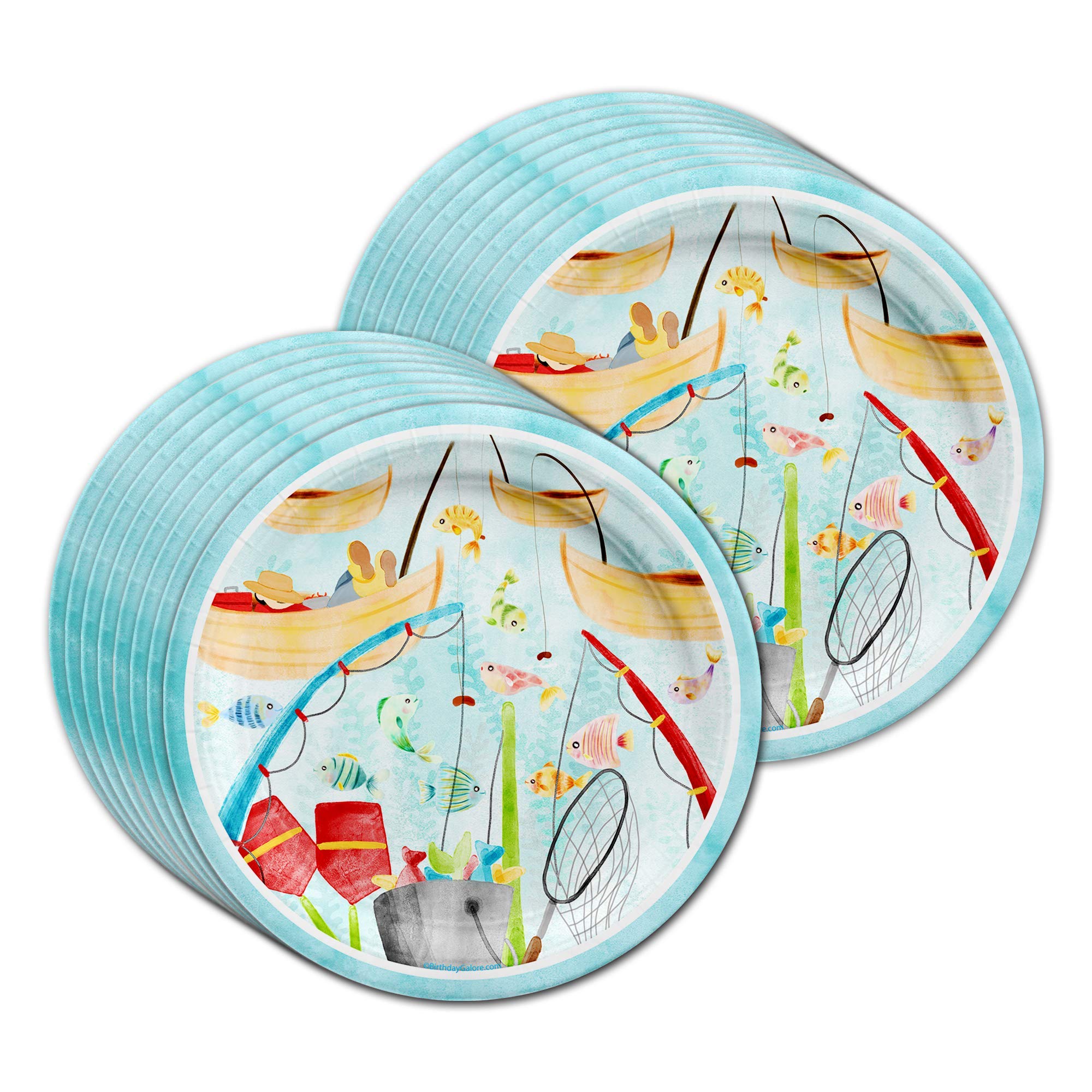 Little Fisherman Fishing Birthday Party Supplies Set - 16-Piece Tableware Kit with Plates, Napkins & Cups for Kids' Themed Parties & Outdoor Celebrations