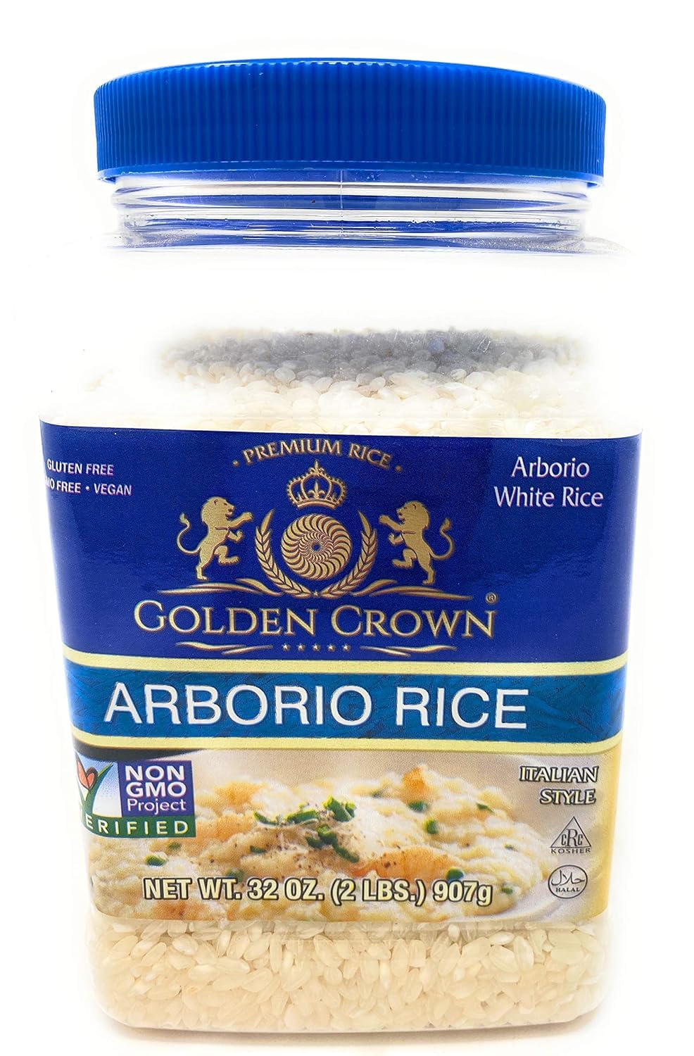 Premium Golden Crown White Arborio Rice - Gluten Free, Non-GMO Project Verified, Vegan, Naturally Fragrant Medium Grain Rice (2LB/32oz) - Perfect for Risotto, Paella, Rice Pudding & Italian Dishes