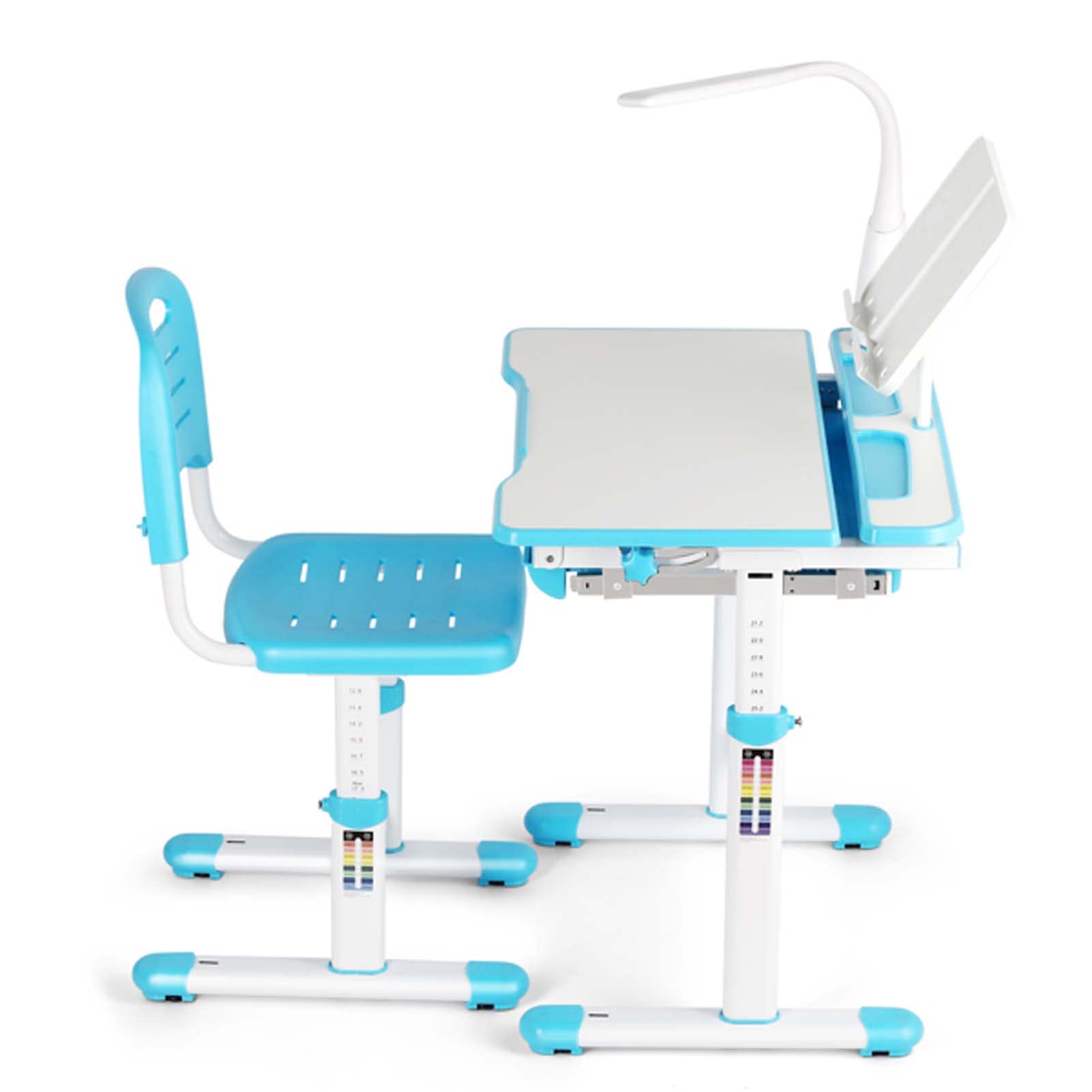 Adjustable Height Kids Desk and Chair Set with Storage Drawer, Pencil Case, Bookstand & LED Light - Study Desk for Children, School Writing Table - Perfect for Homework, Online Learning & Bedroom Study Space
