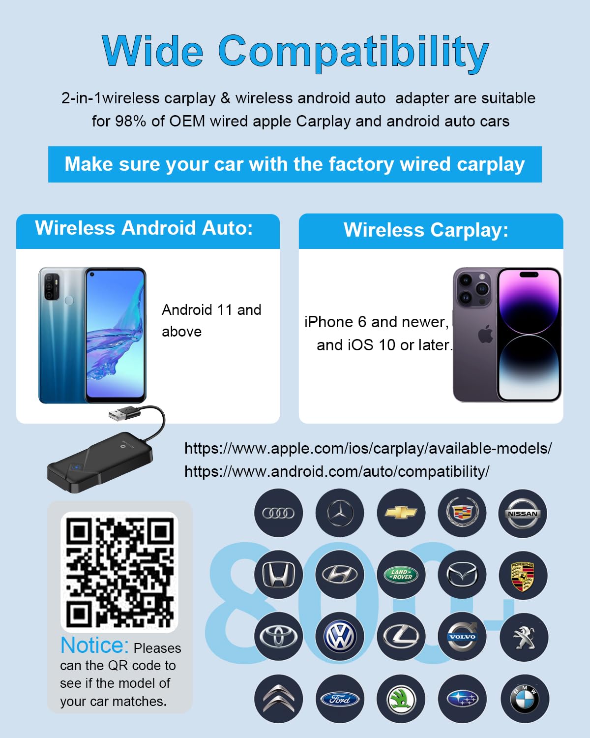 CHOVE 2-in-1 Wireless CarPlay & Android Auto Adapter - Plug & Play Car Dongle for iPhone & Android - Convert Wired to Wireless - Fast Connection, No Delay - Compatible with iOS 10+ & Android - Perfect for Commuting, Road Trips & Hands-Free Driving