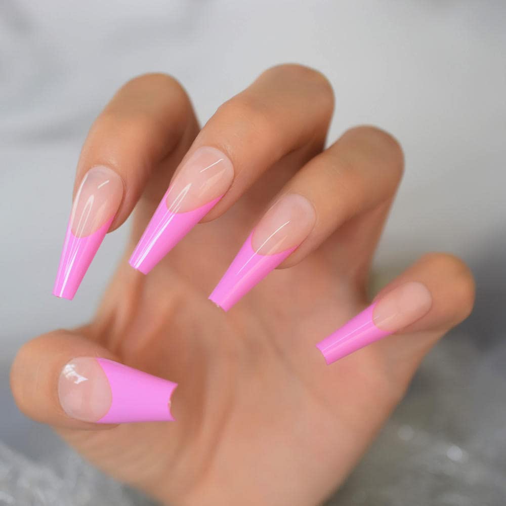 Rose Pink Ballerina Fuchsia Press On Fake Nails - Extra Long Full Cover Acrylic False Nails with Elegant Design for Manicure | Perfect for Parties, Weddings & Special Occasions