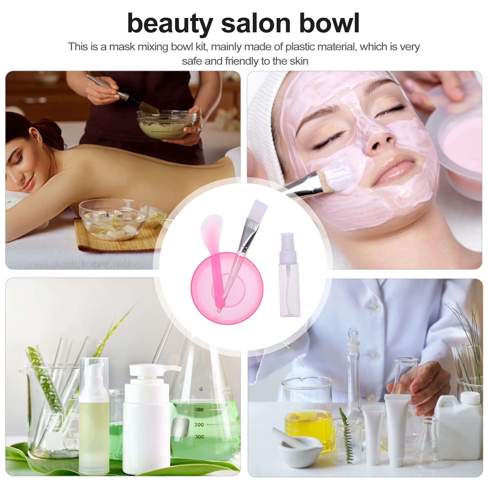 4-Piece Plastic Facial Mask Mixing Bowl Set - DIY Mask & Hairdressing Oil Maker Kit (Random Colors) for Spa, Salon & At-Home Skincare