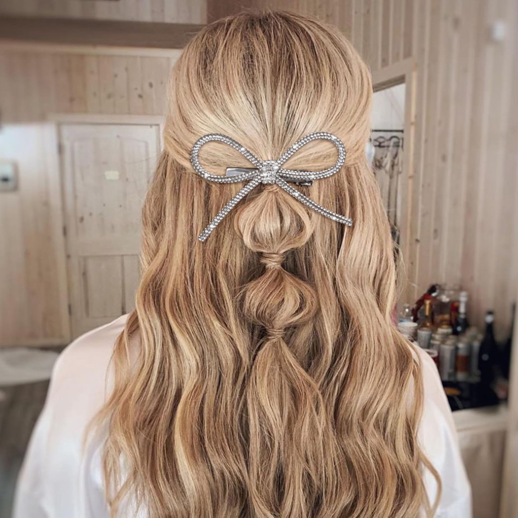 Elegant Rhinestone Crystal Bow Hair Clips for Women & Girls - Silver Hair Accessories for Parties, Halloween, Valentine's Day & Mother's Day (1PC) - Perfect for Weddings, Prom, Bridal & Special Occasions