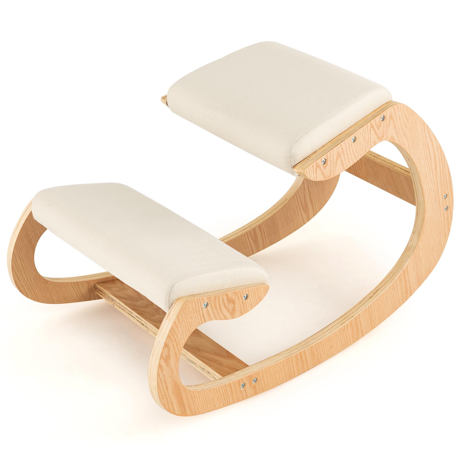 Giantex Ergonomic Kneeling Chair with Cushion - Solid Wood Posture Chair for Office, Home & Study - 330 lbs Weight Capacity - Comfortable Rocking Kneel Chair for Better Posture (White) - Perfect for Long Work Hours, Meditation & Back Pain Relief