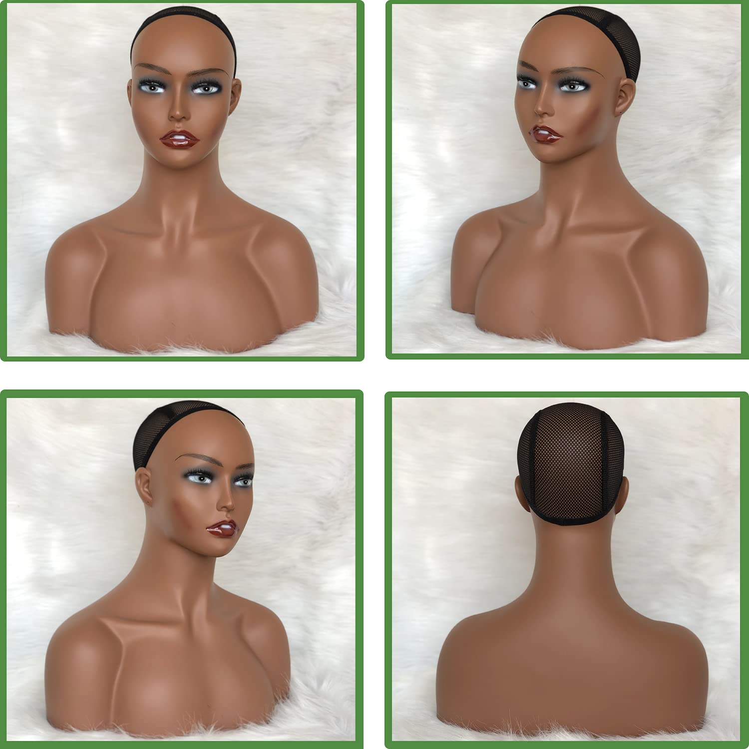 Realistic Female Mannequin Head with Shoulders - Dark Brown PVC Wig Display Head for Styling, Wigs, Jewelry & Accessories - Perfect for Salon, Beauty School & Home Makeup Practice