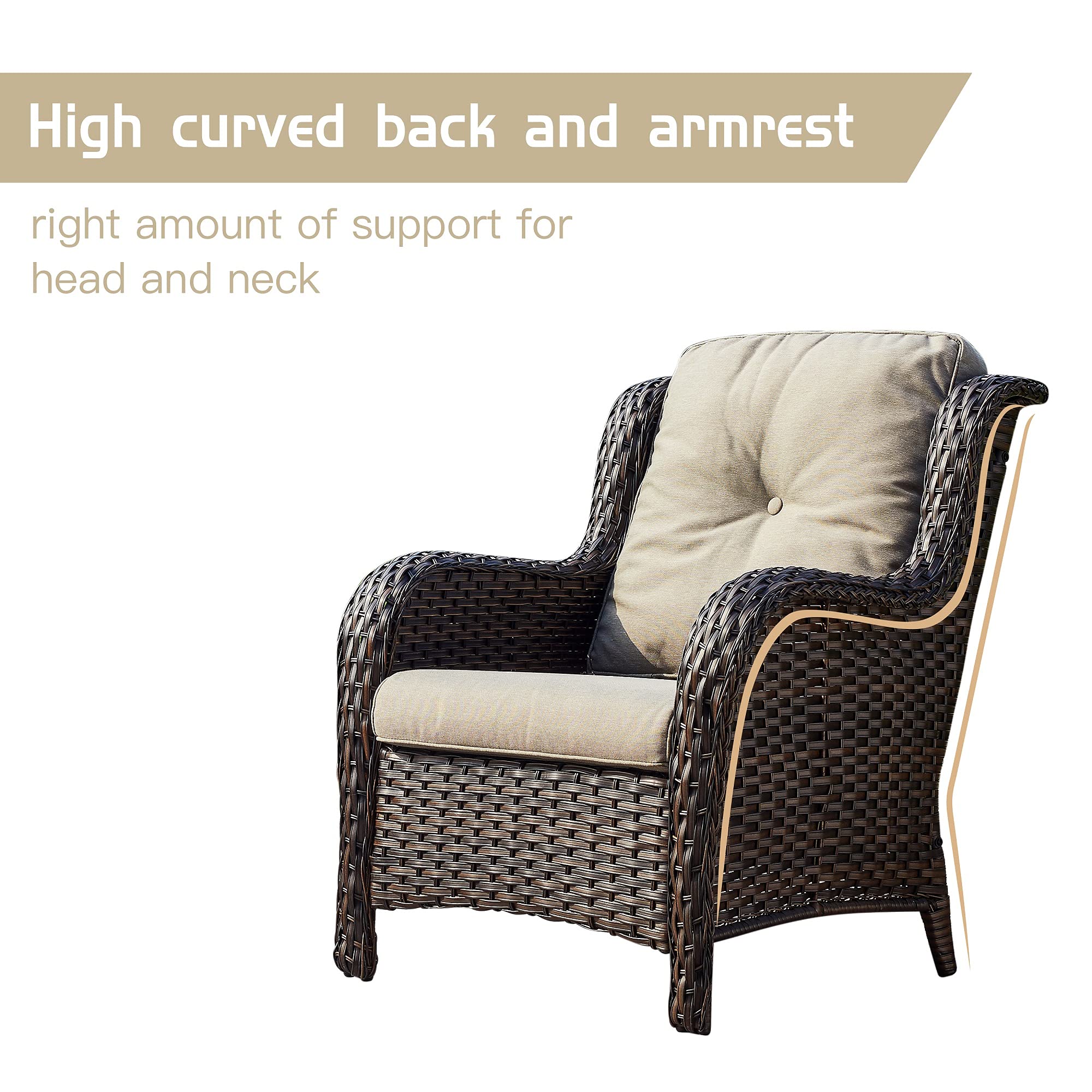 Outdoor Wicker Patio Chairs Set of 2 - Rattan Dining & Porch Chairs with High Back & Deep Seat, Brown/Grey - Perfect for Backyard, Garden & Poolside Relaxation