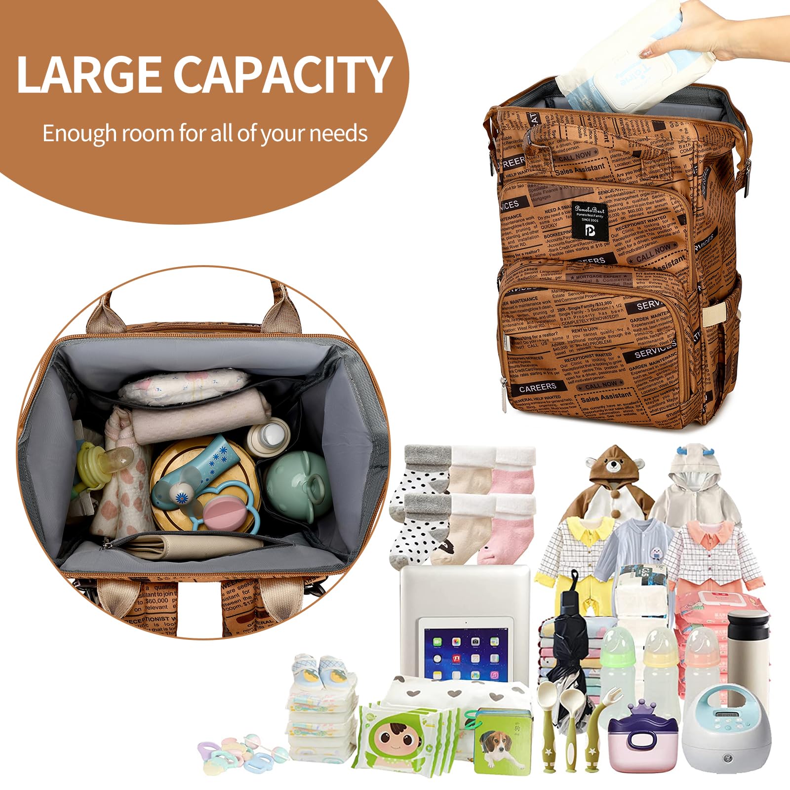 Pomelo Best Baby Changing Backpack - Large Capacity Waterproof Diaper Bag with Changing Mat, Stylish Macaron Design for Travel & On-the-Go Parents | Perfect for Daycare, Air Travel & Family Outings