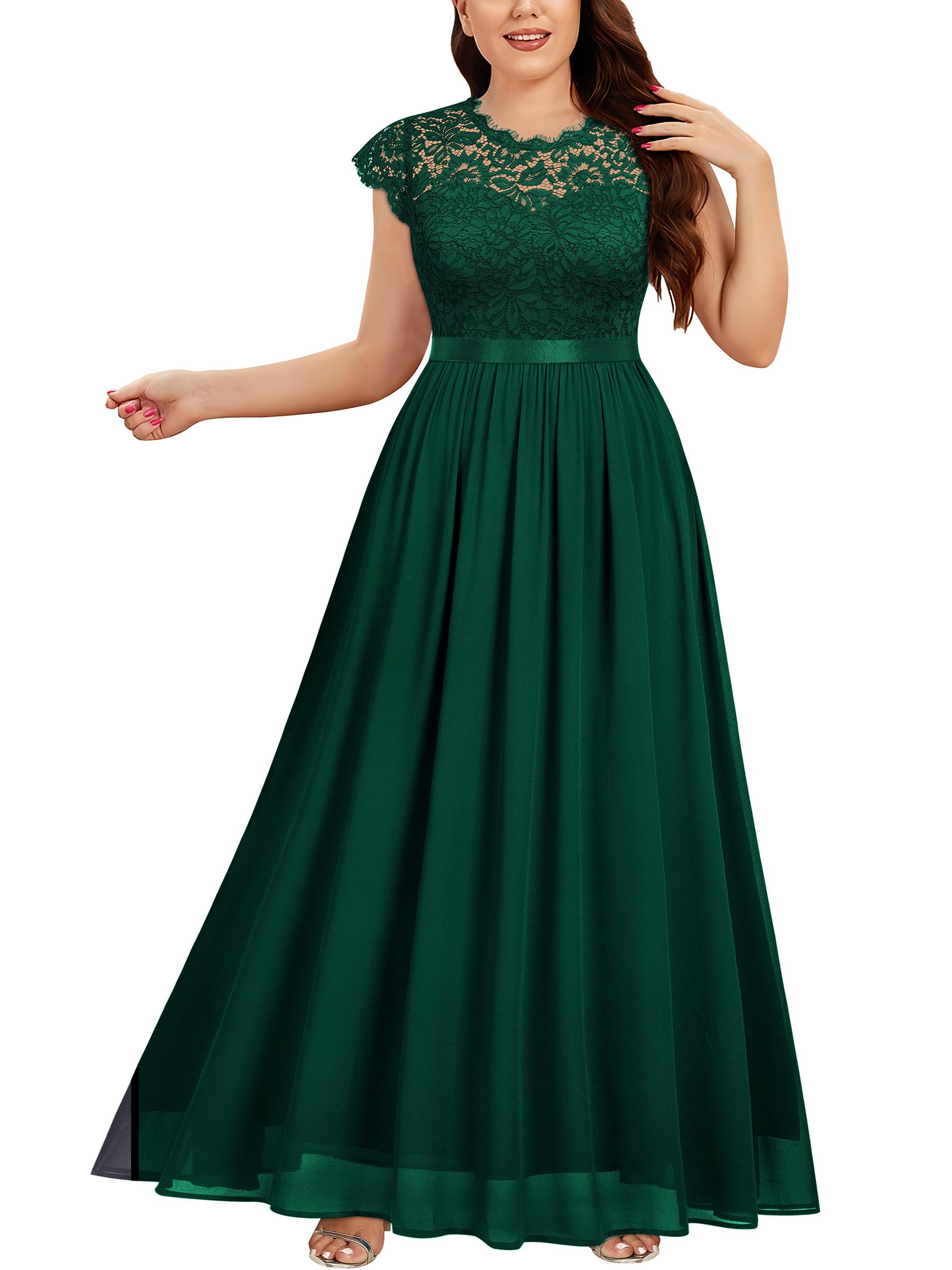 Miusol Women's Plus Size Floral Lace Maxi Dress for Bridesmaid, Wedding Guest & Formal Party - Elegant Long Evening Gown for Special Occasions