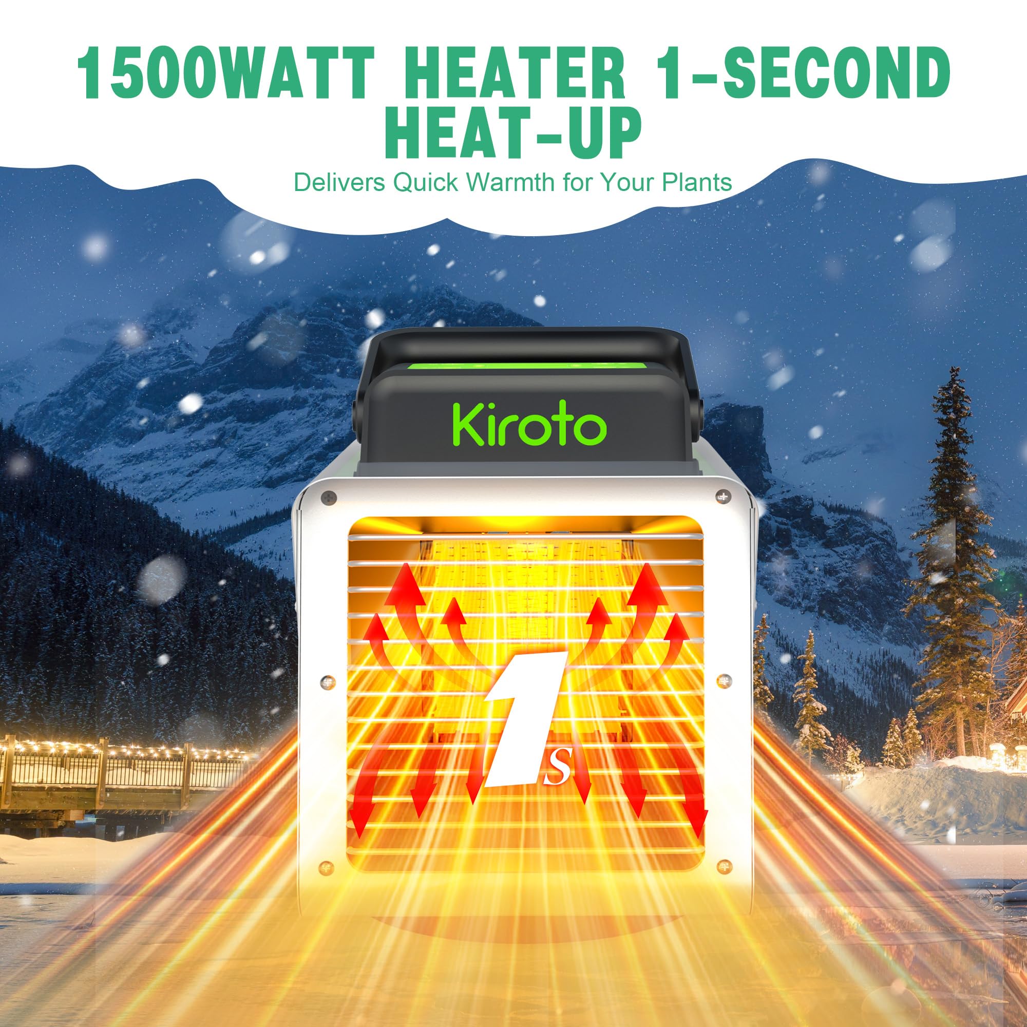 Kiroto 1500W Smart Greenhouse Heater with APP Remote Control & Thermostat - Portable Outdoor Winter Heater for Plants, Vegetables Grow Tent & Garage - Energy Efficient Safe Heating Solution for Indoor Gardening, Hydroponics & Winter Plant Protection