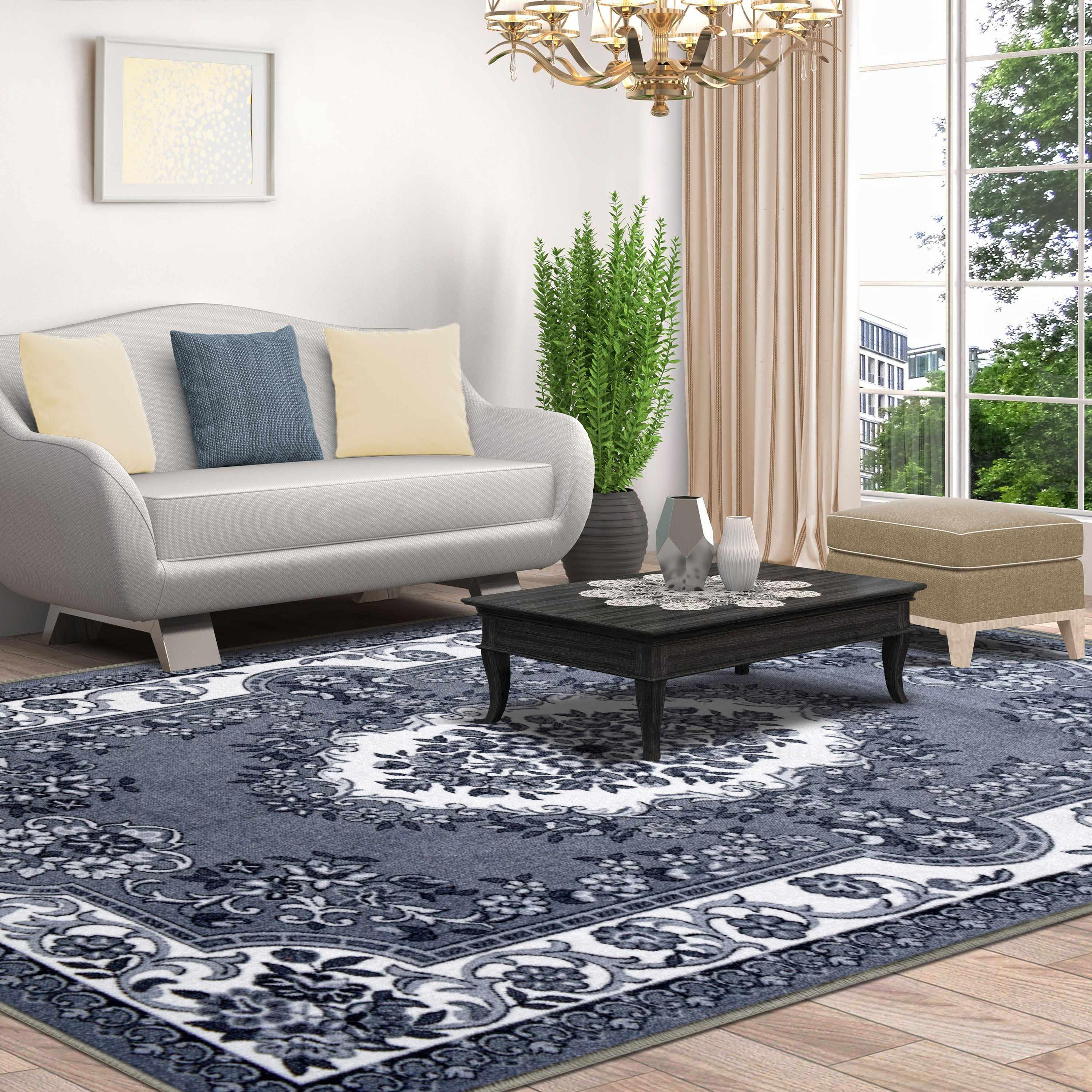 Seraphina Floral Non-Slip Indoor Area Rug, Runner Rug & Door Mat - Soft Comfort for Living Room, Bedroom & Entryway