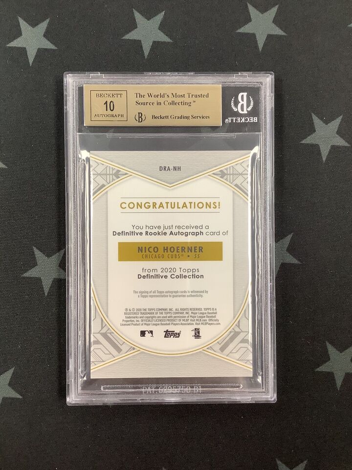 2020 Topps Definitive Rookie Autographs Green Nico Hoerner #DRANH /25 Beckett GM Mint 9.5 - Rare Baseball Card for Collectors & Sports Memorabilia Enthusiasts