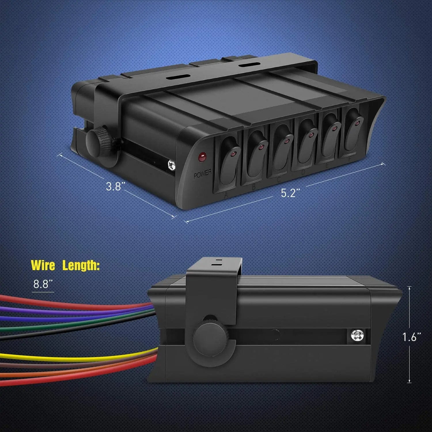 6 Gang SPST Rocker Switch Panel with LED Indicators - 60Amp Max Heavy Duty Waterproof Toggle Switch Box for Marine, RV, Truck & Off-Road Vehicles