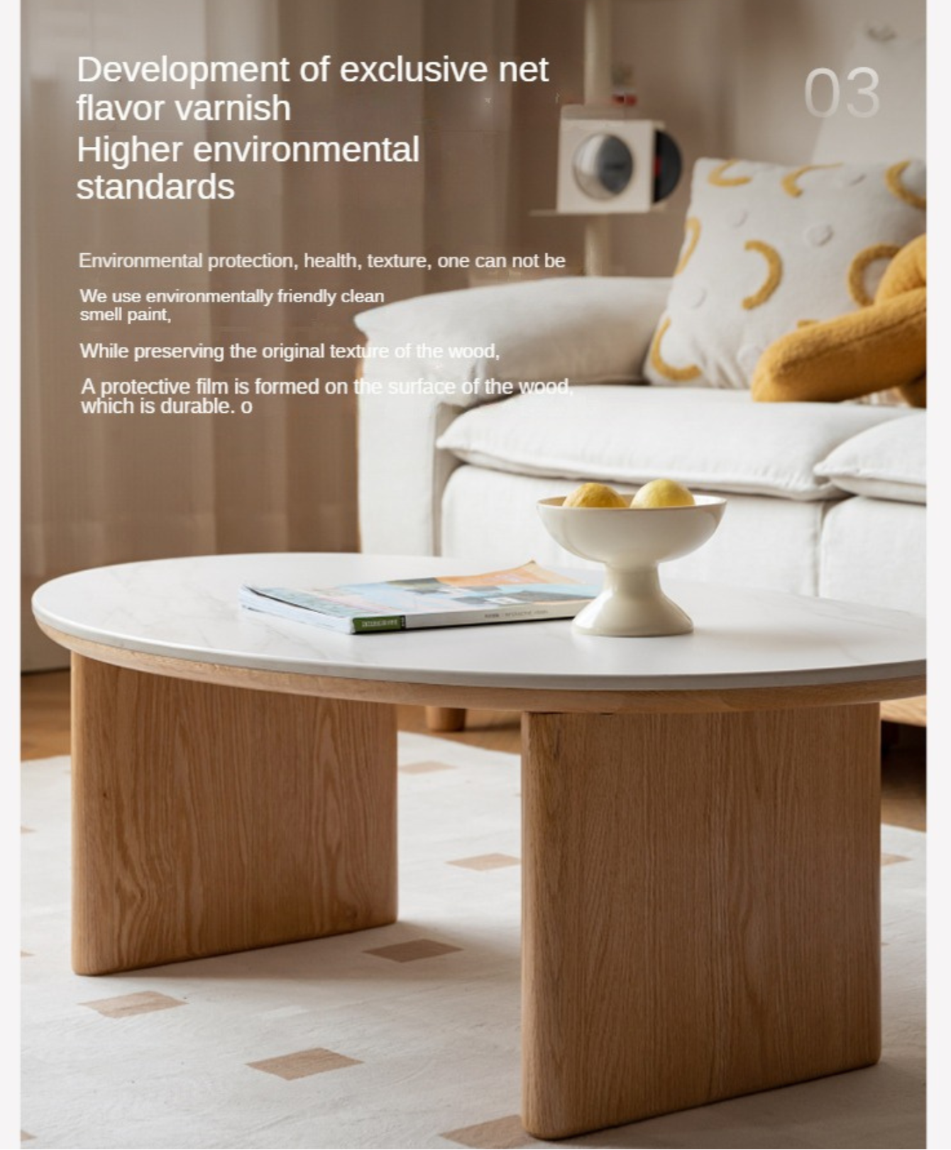 Solid Oak Wood Modern Rock Plate Coffee Table - Stylish Living Room Furniture for Home Decor & Relaxation