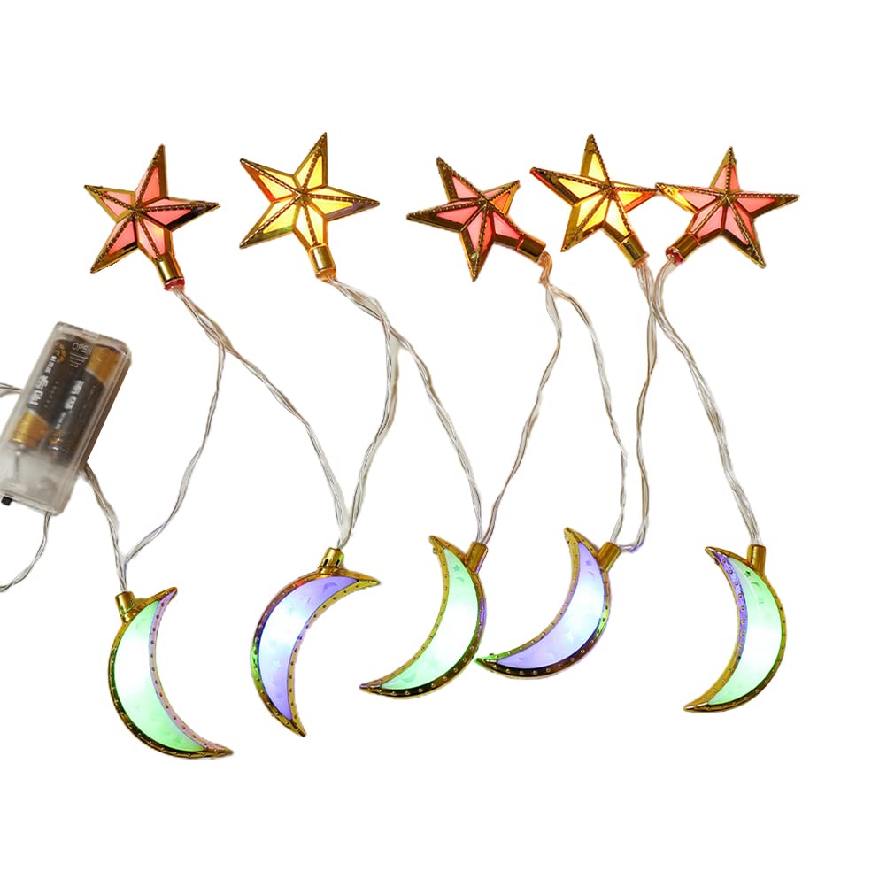 Ramadan Fairy String Lights - 5.2 Feet 10 LED Stars & Moon Battery Operated Lights for Eid, Indoor Outdoor Room Decor, Party Supplies - Perfect for Ramadan Nights, Home Decoration, Garden Parties and Festive Celebrations